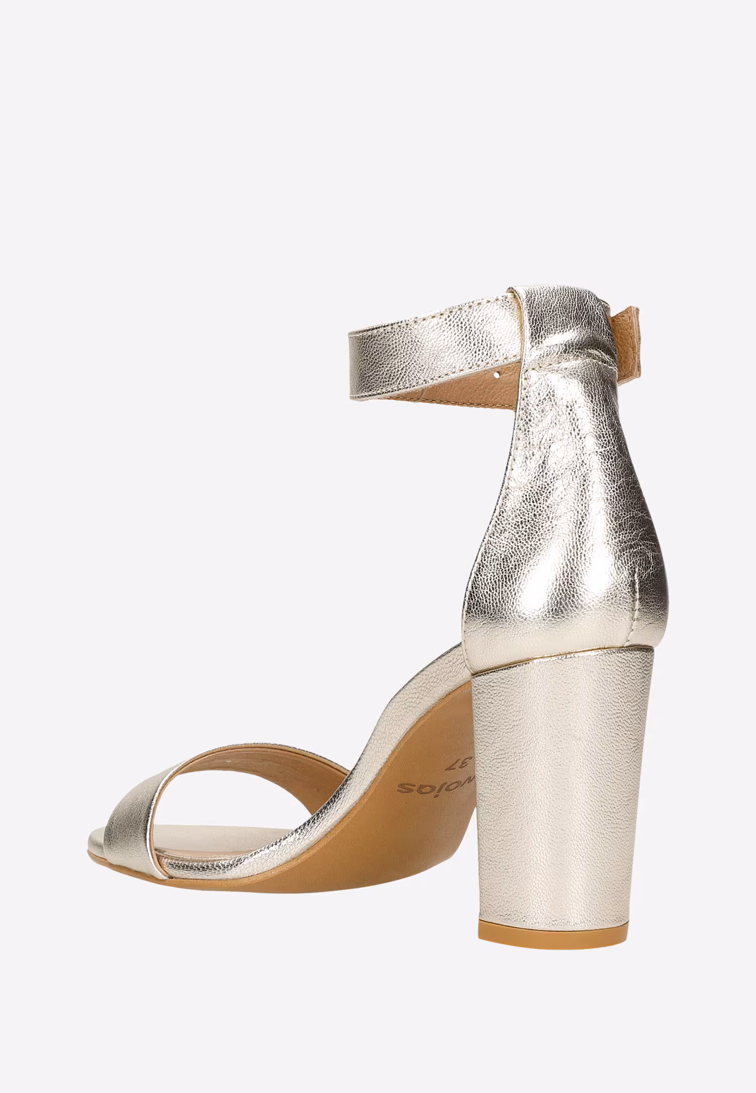 Zjawiskowe srebrne skórzane sandały na obcasie