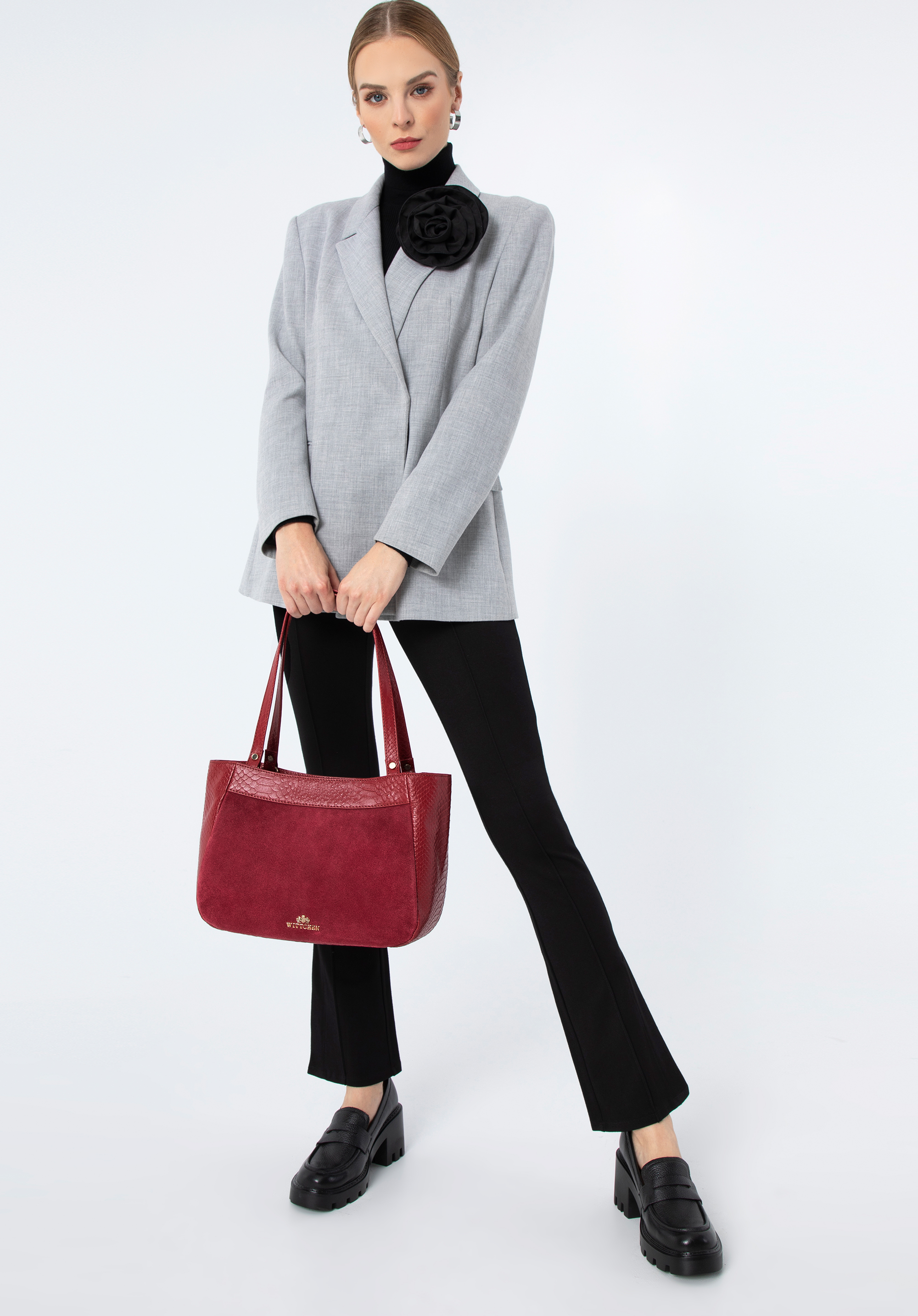 Torebka shopperka z dwóch rodzajów skór