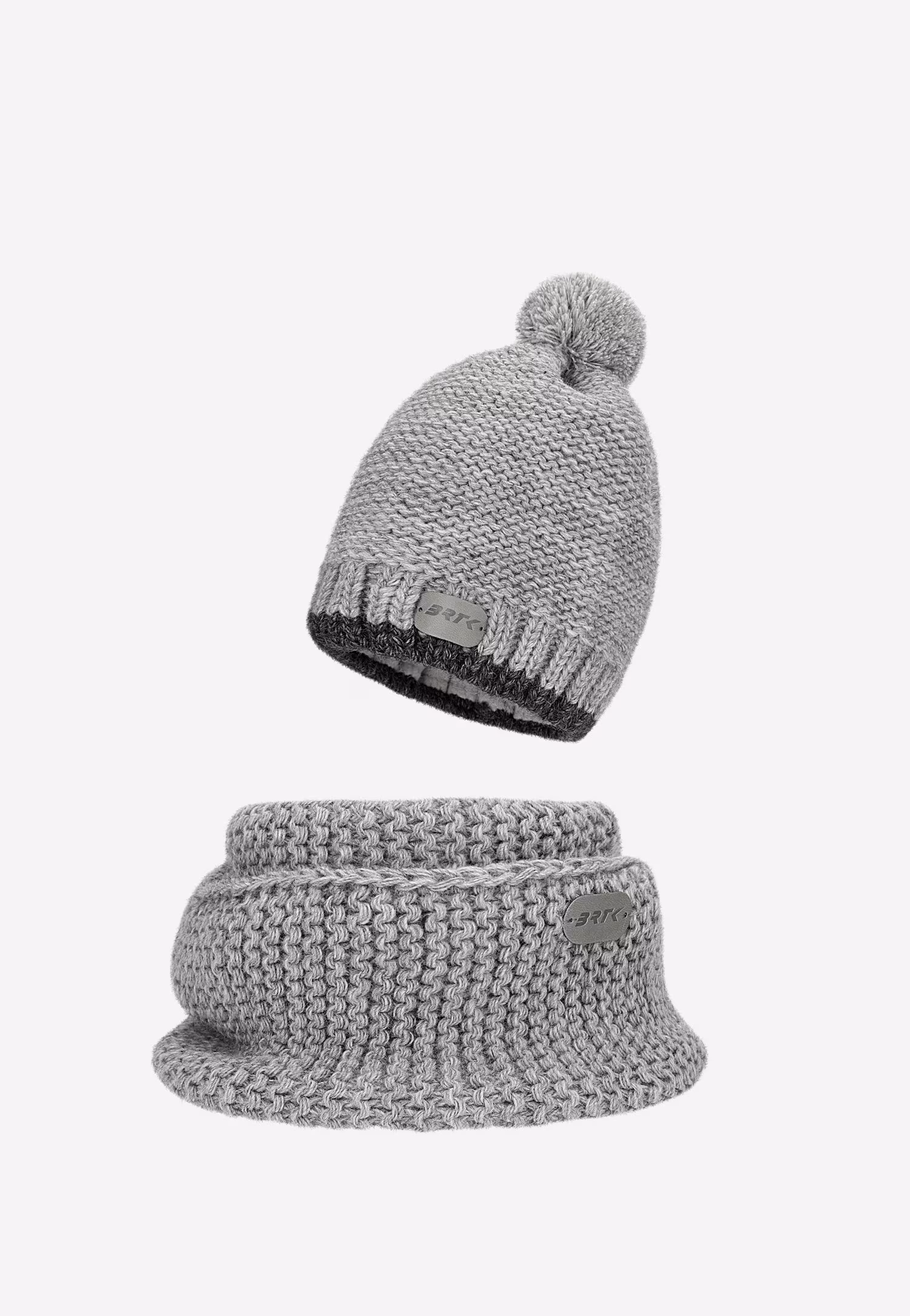 Popielaty zestaw dziecięcy BARTEK czapka z odblaskowym pomponem + komin 8560580