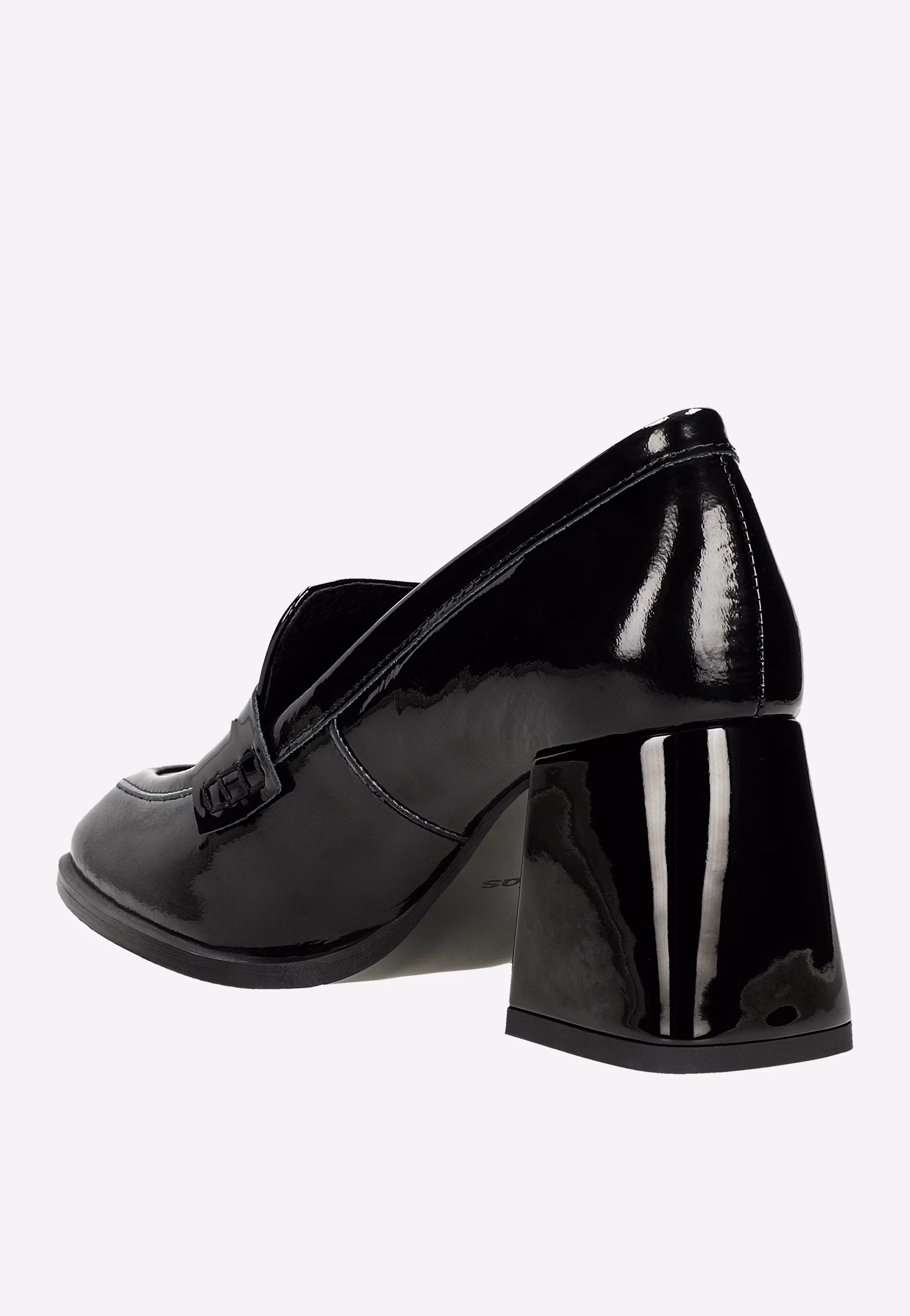 Czarne lakierowane mokasyny damskie na solidnym obcasie