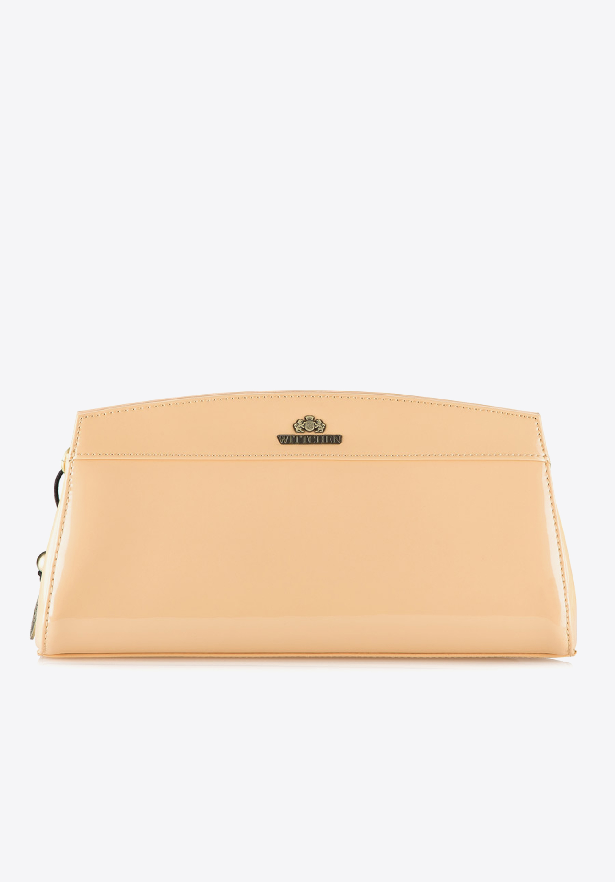 Wieczorowa torebka ze skóry lakierowanej trapezowa