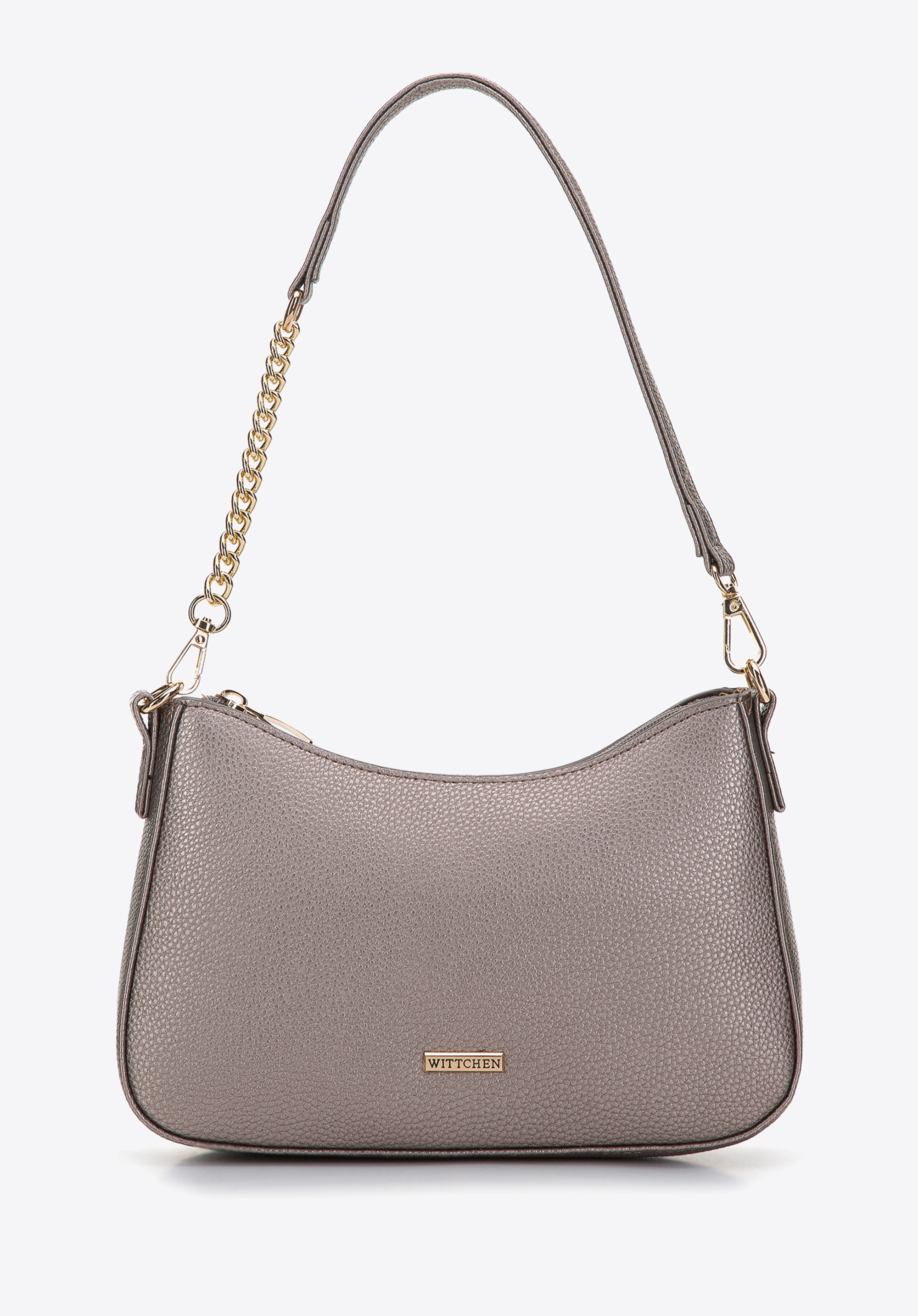 Damska torebka bagietka z groszkowanej ekoskóry z łańcuszkiem