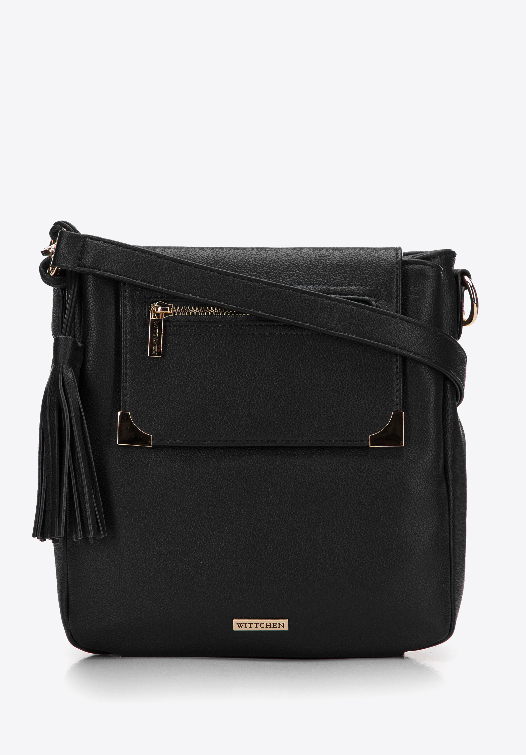 Torebka worek trzykomorowa z klapą z okuciami