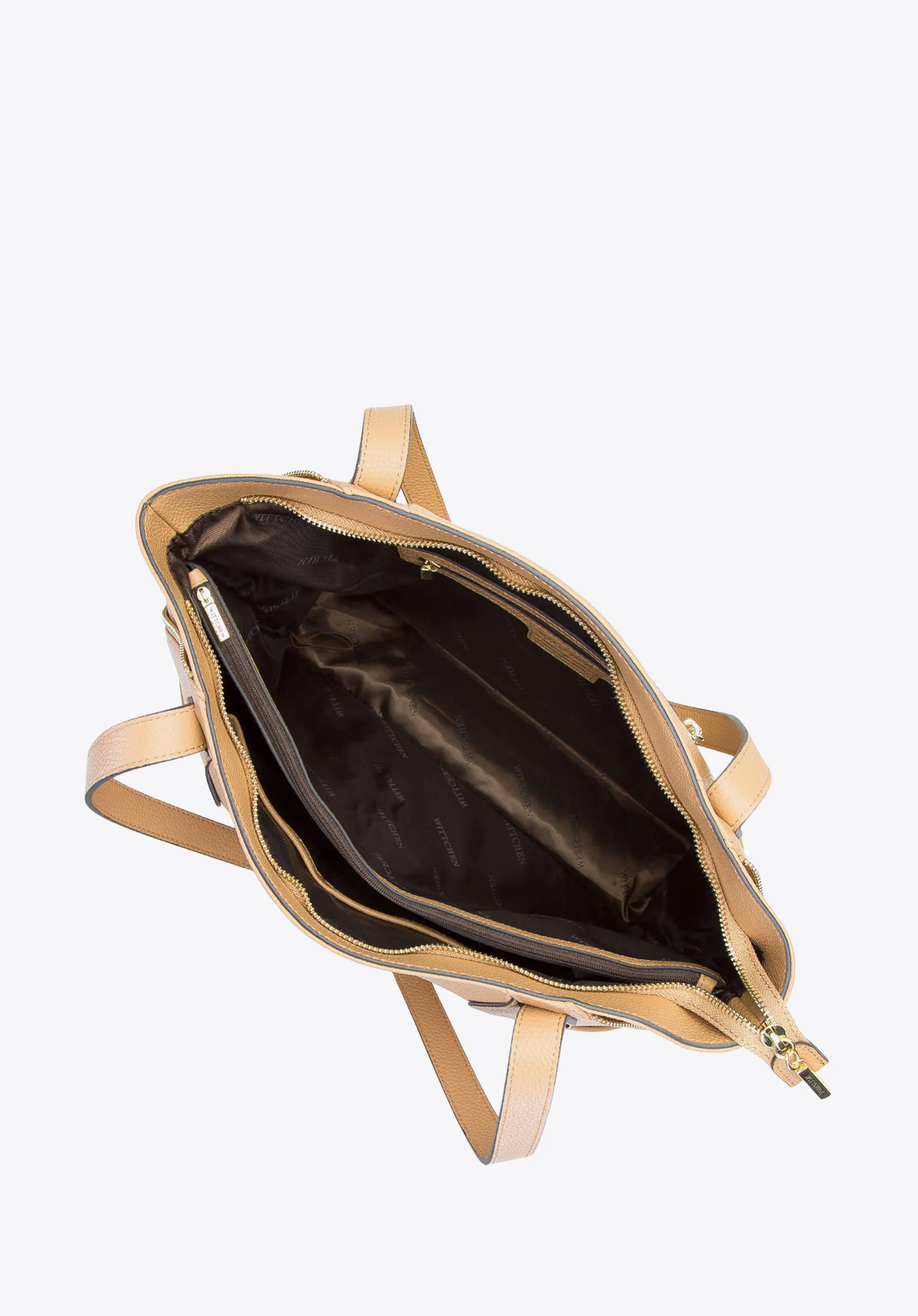 Torebka shopperka ze skóry z ozdobnymi suwakami