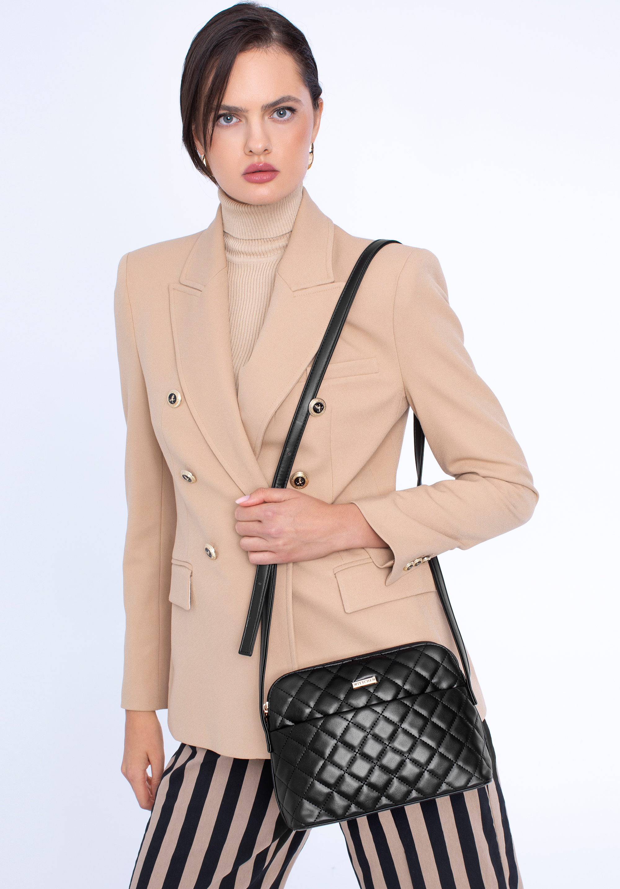 Damska listonoszka z geometrycznie pikowanej ekoskóry