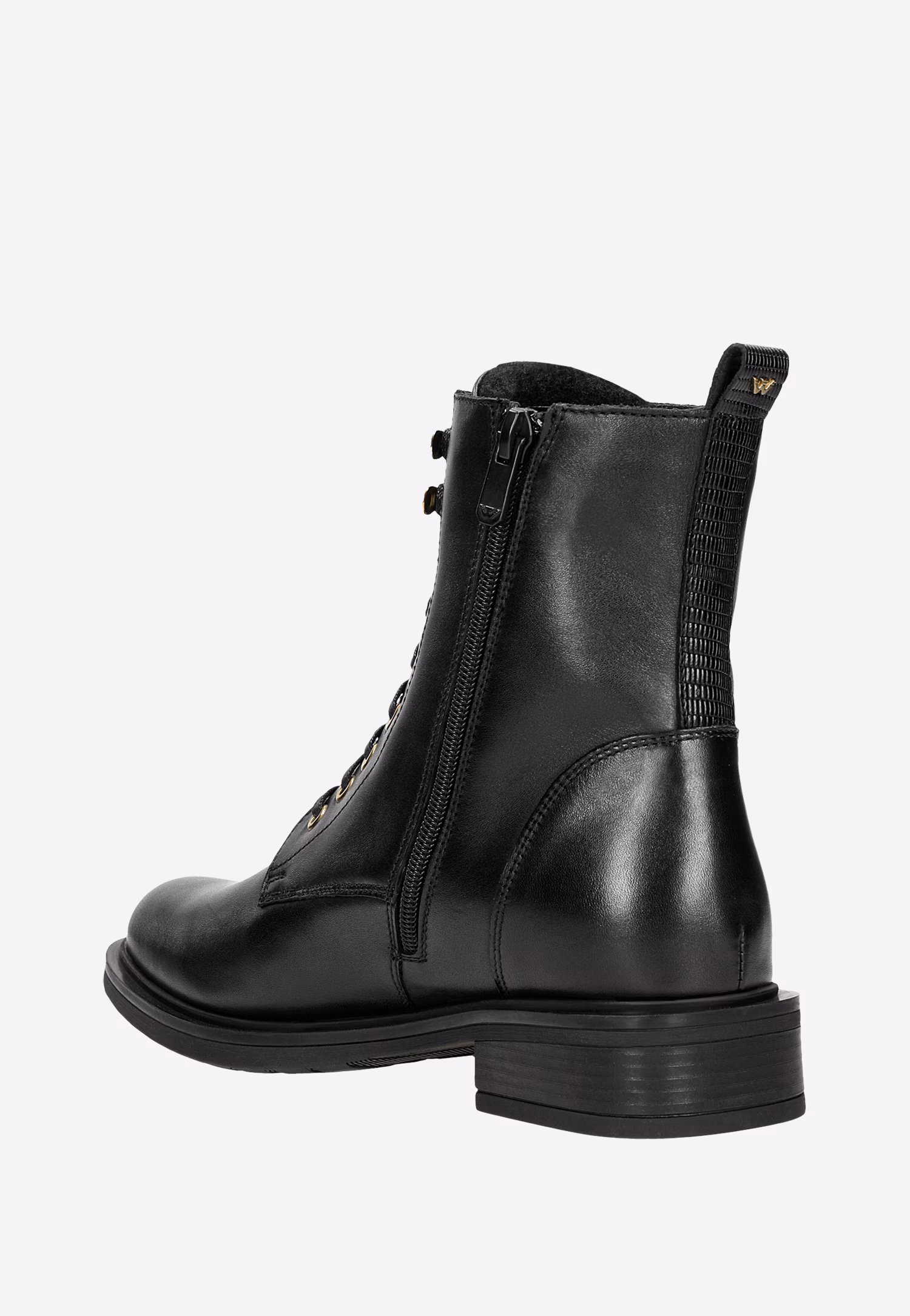 Klasyczne czarne ocieplane trzewiki damskie ze skóry licowej