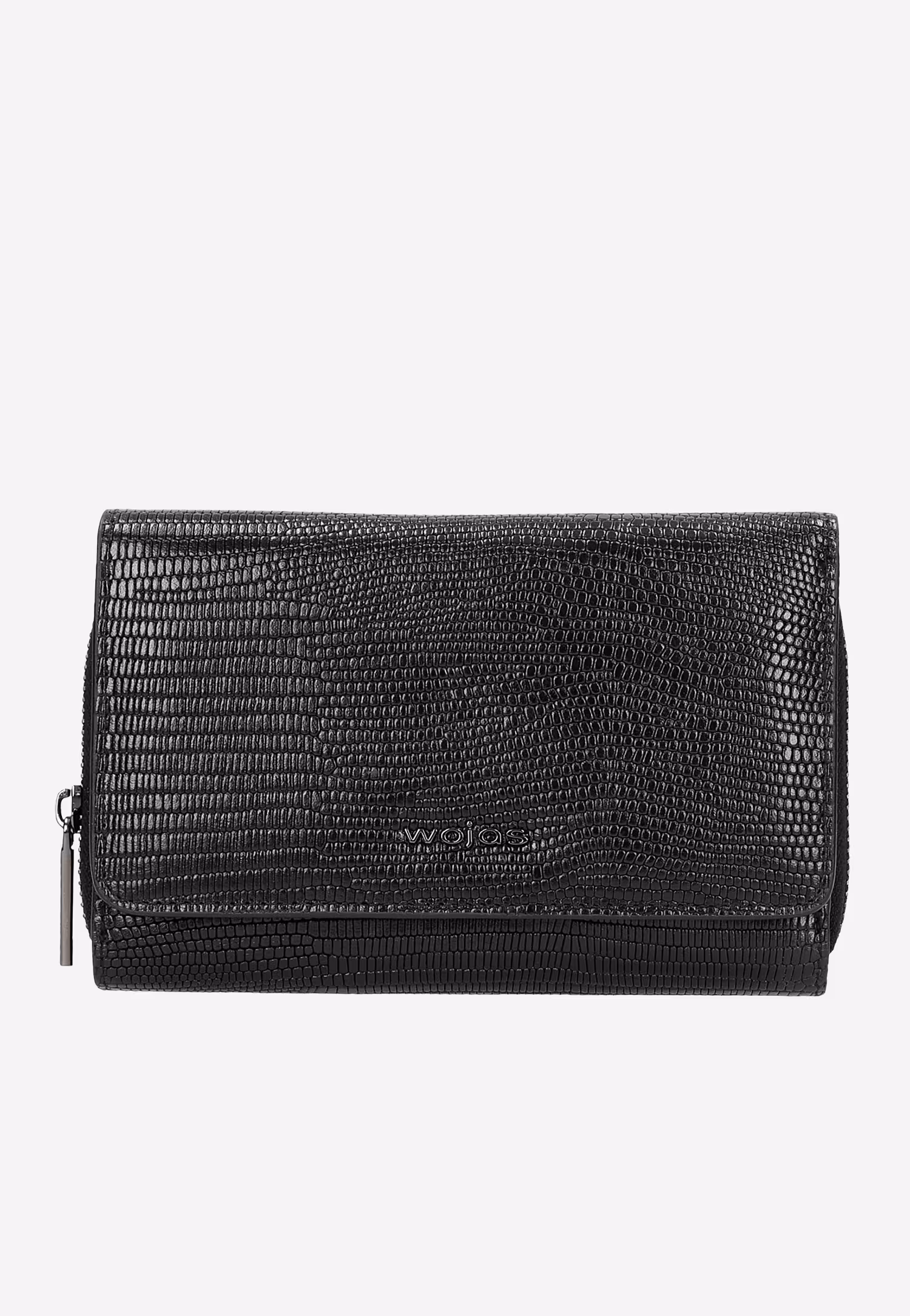 Czarny skórzany portfel damski z tłoczeniem
