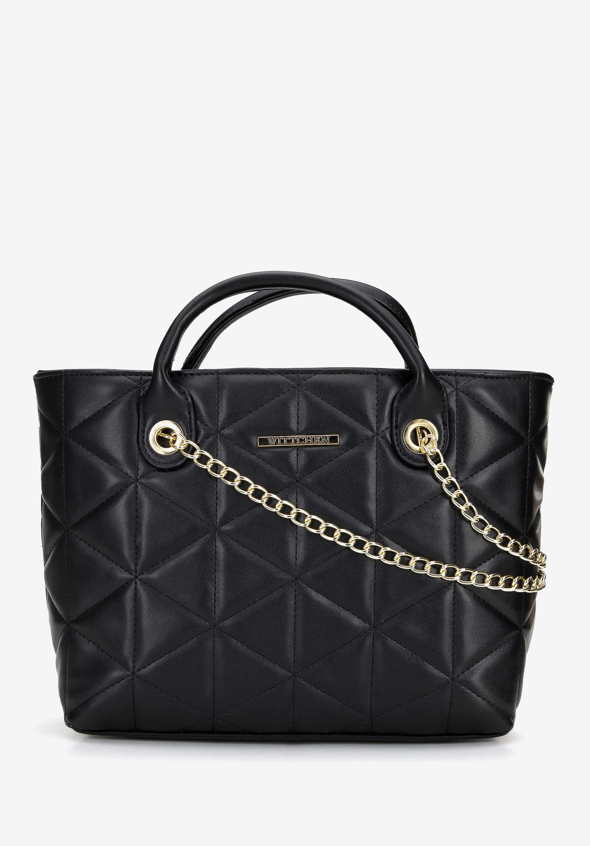 Damska torebka z ekoskóry pikowanej w trójkąty na łańcuszku