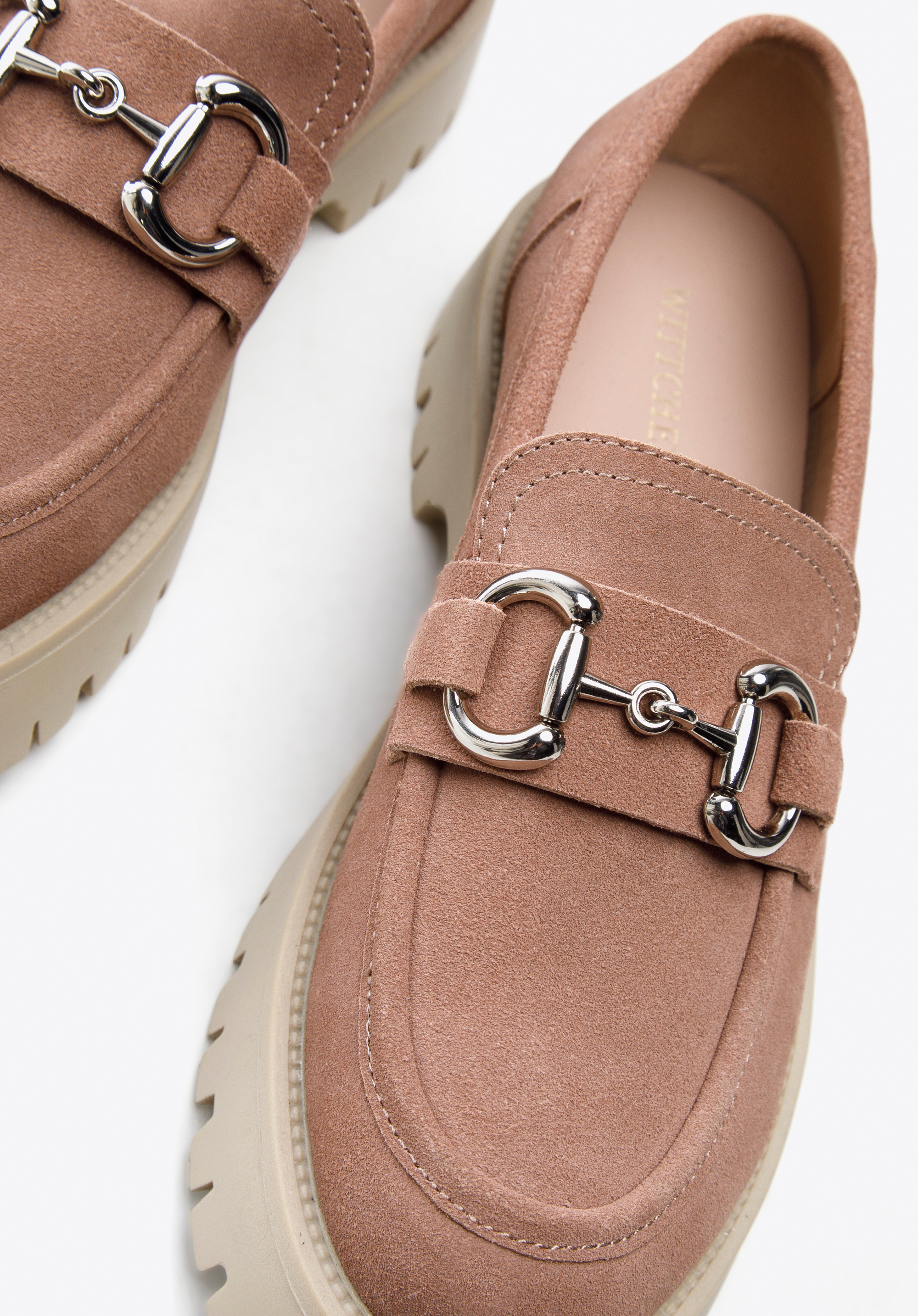 Damskie mokasyny zamszowe z klamrą na platformie