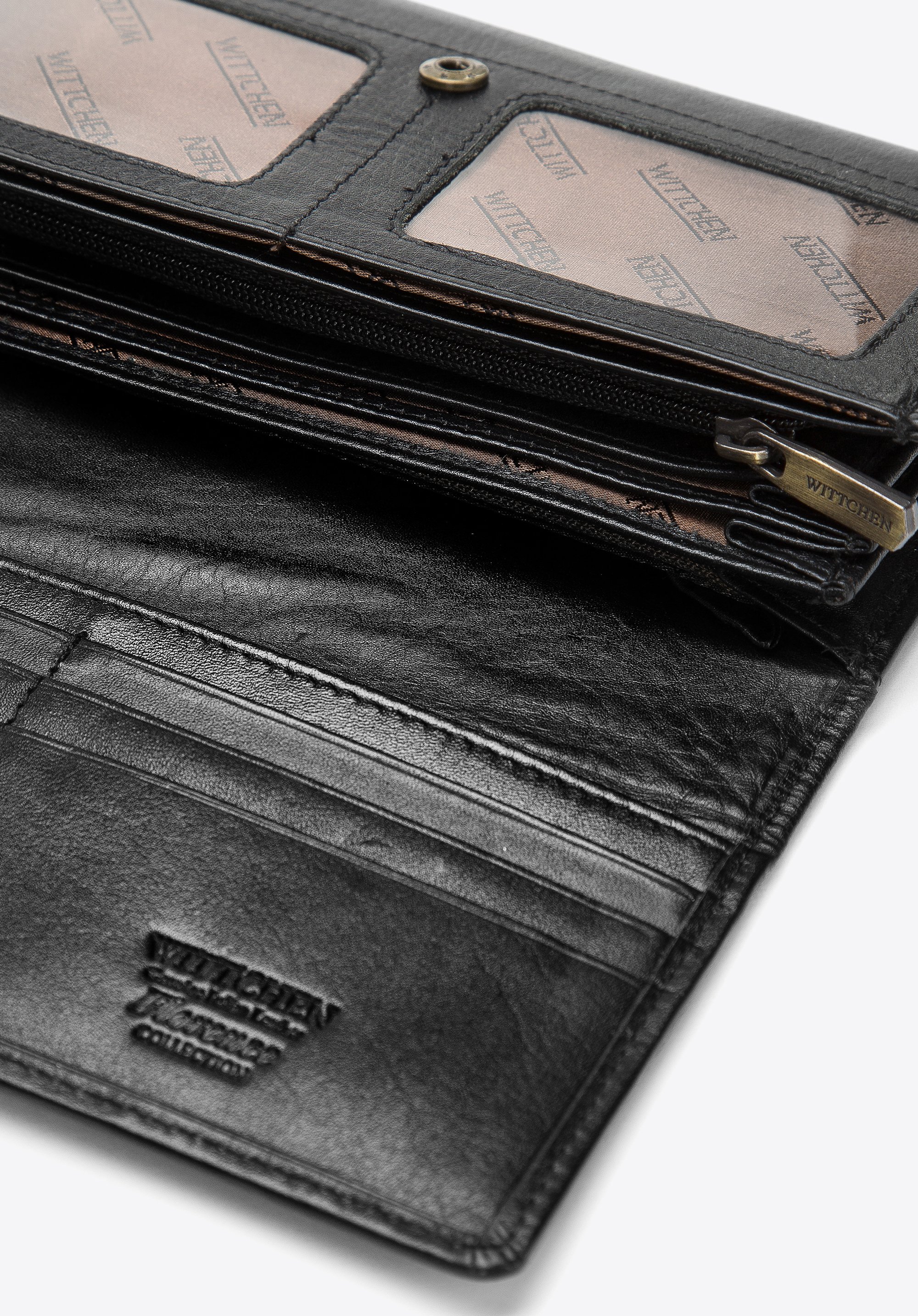 Damski portfel skórzany z obszyciem duży