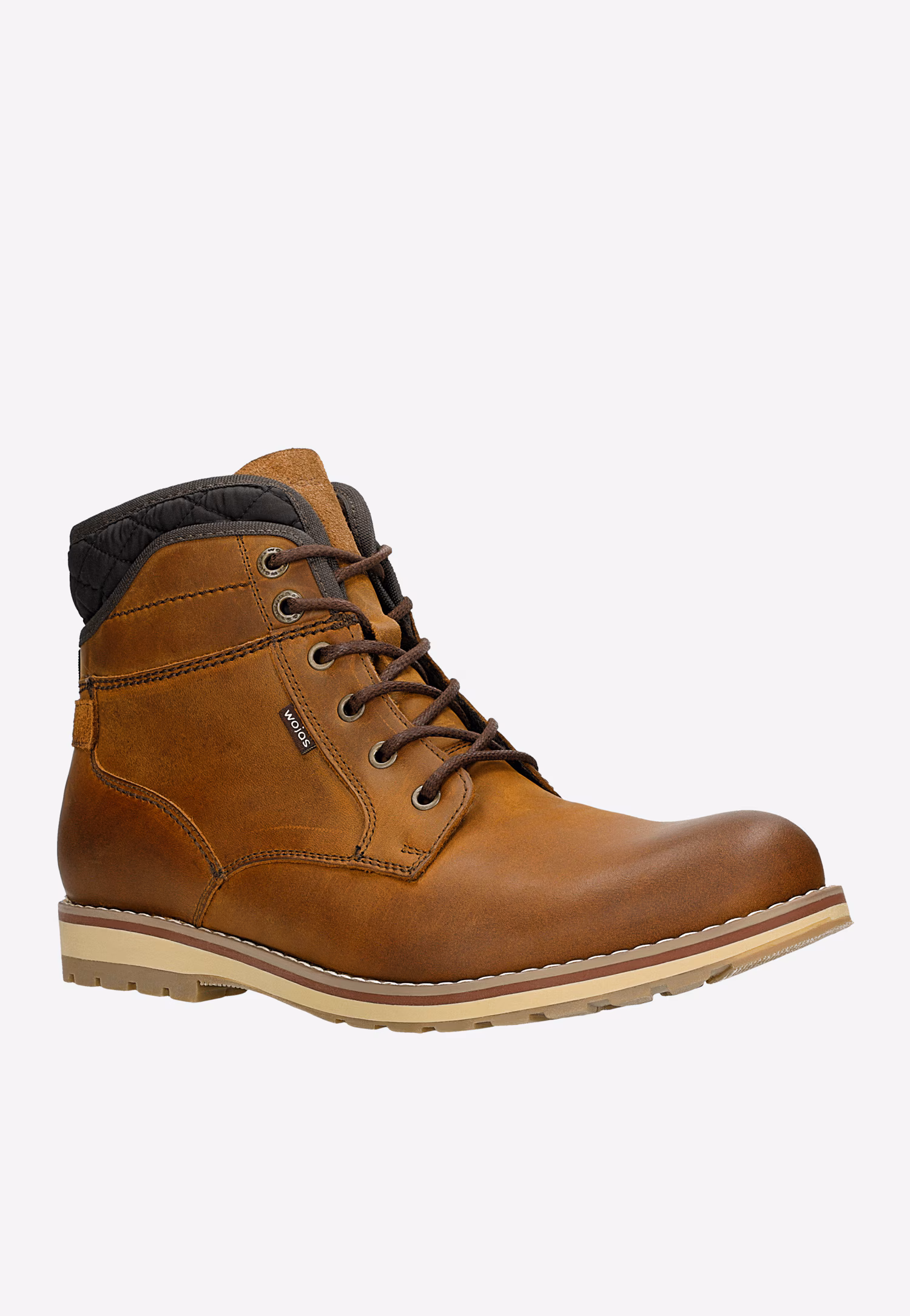 Brązowe workery męskie z ozdobną pikowaną cholewką