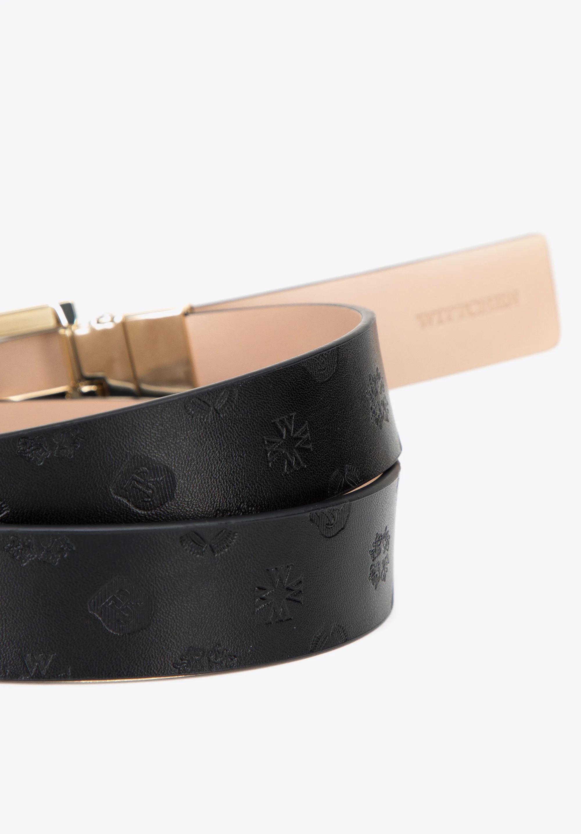 Damski pasek skórzany dwustronny tłoczony w logo