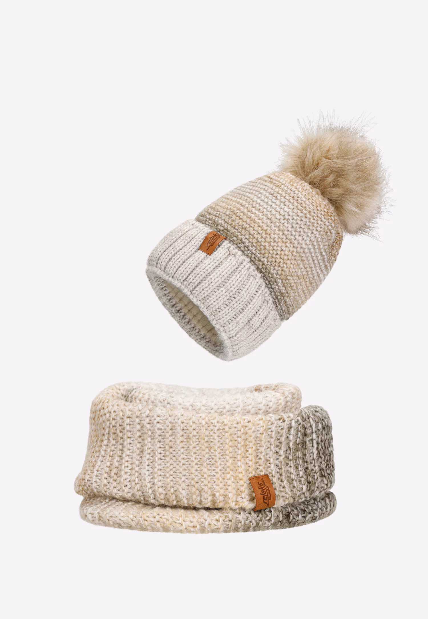 Popielaty cieniowany zestaw RELAKS czapka + komin