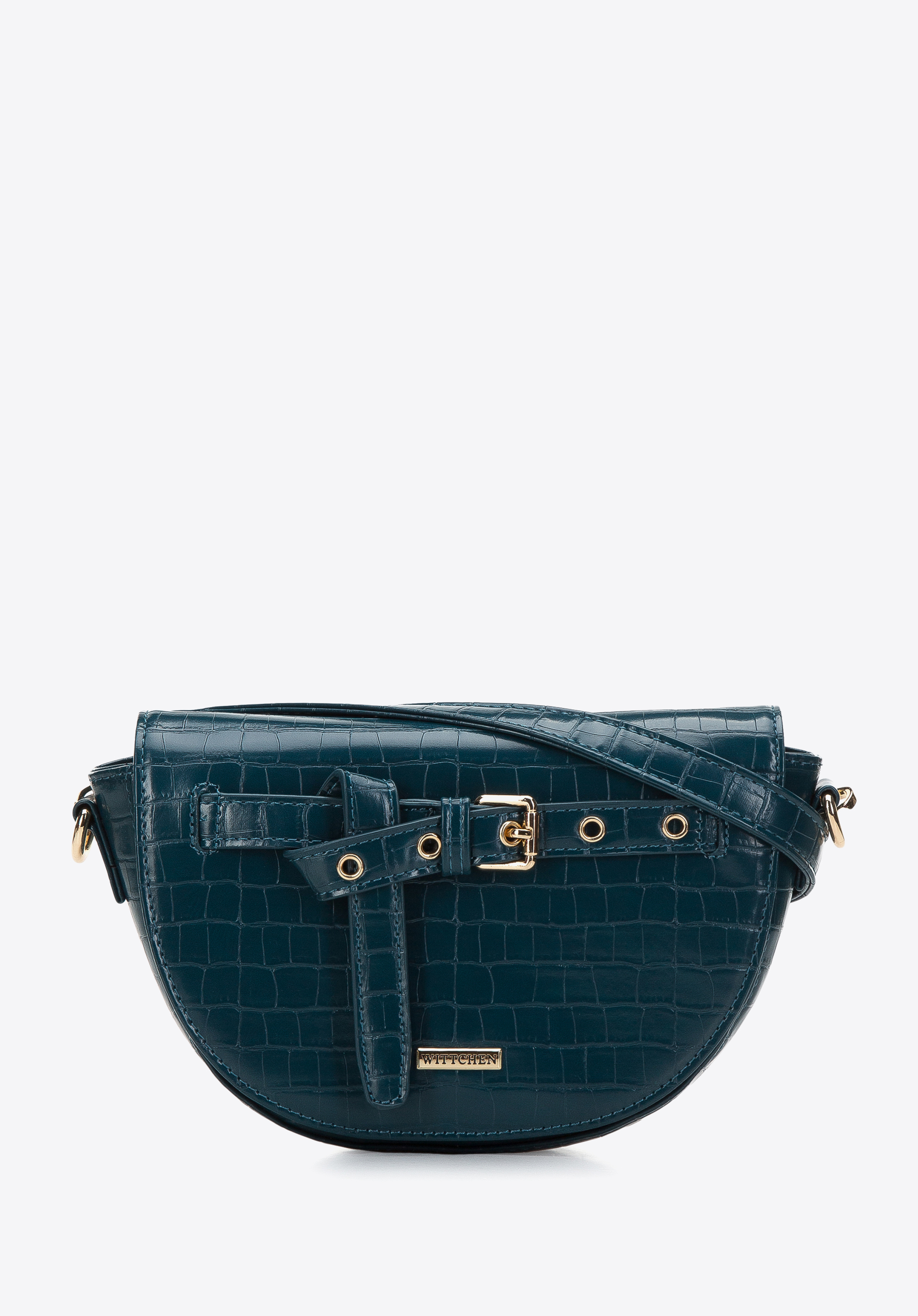 Damska listonoszka z ekoskóry croco z ozdobnym paskiem