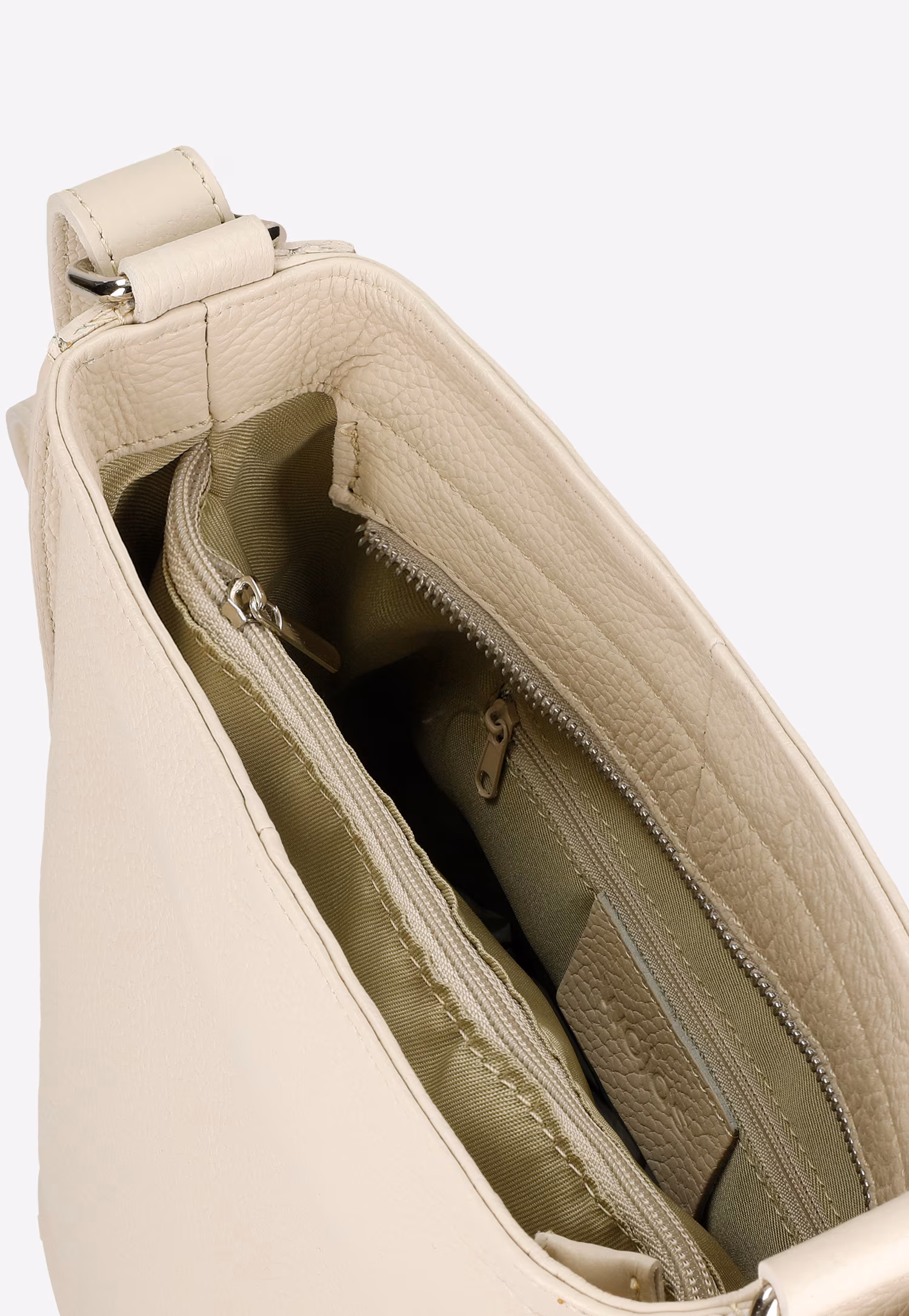 Beżowa skórzana torebka damska crossbody