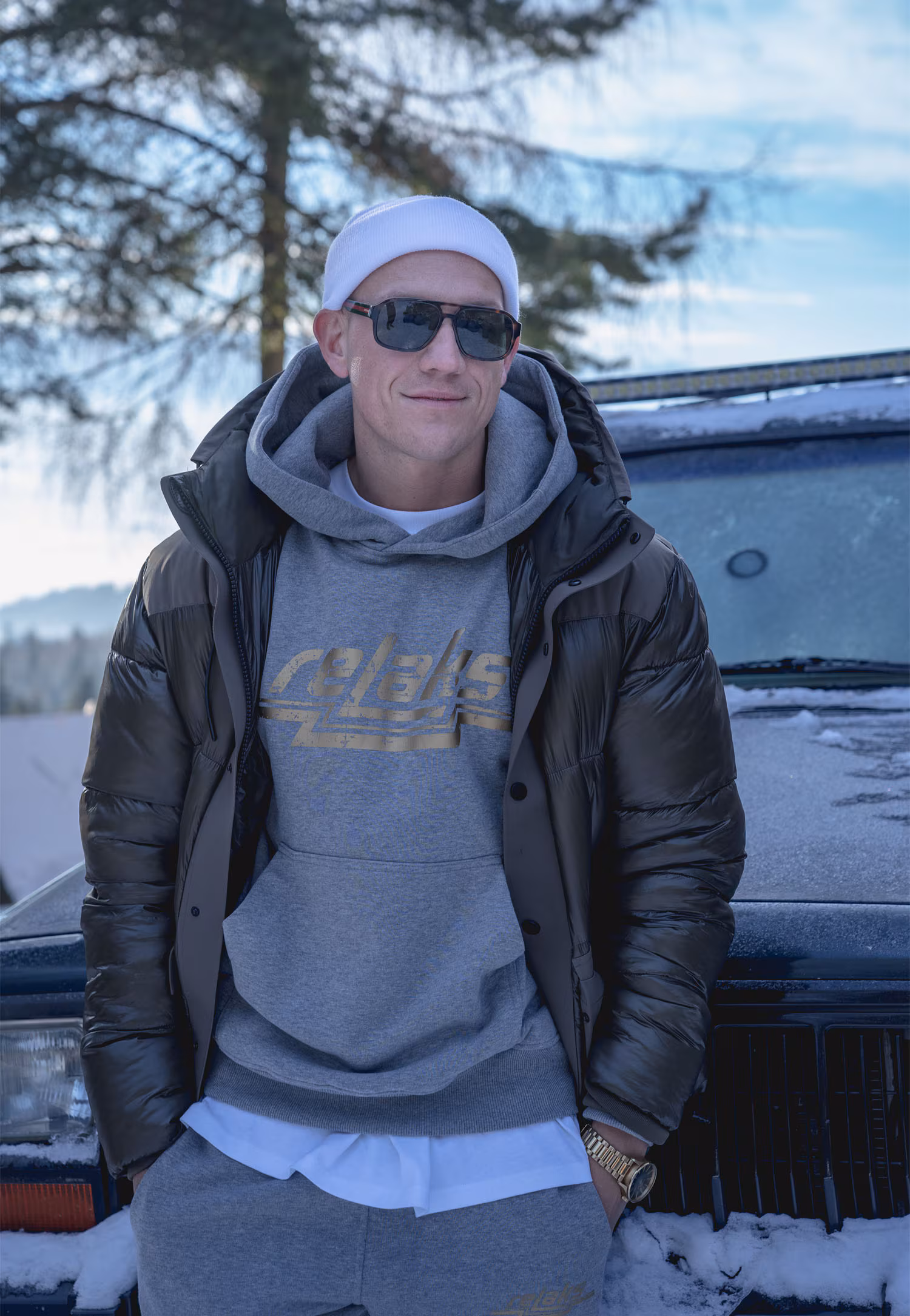 Czarna bluza męska RELAKS z kapturem