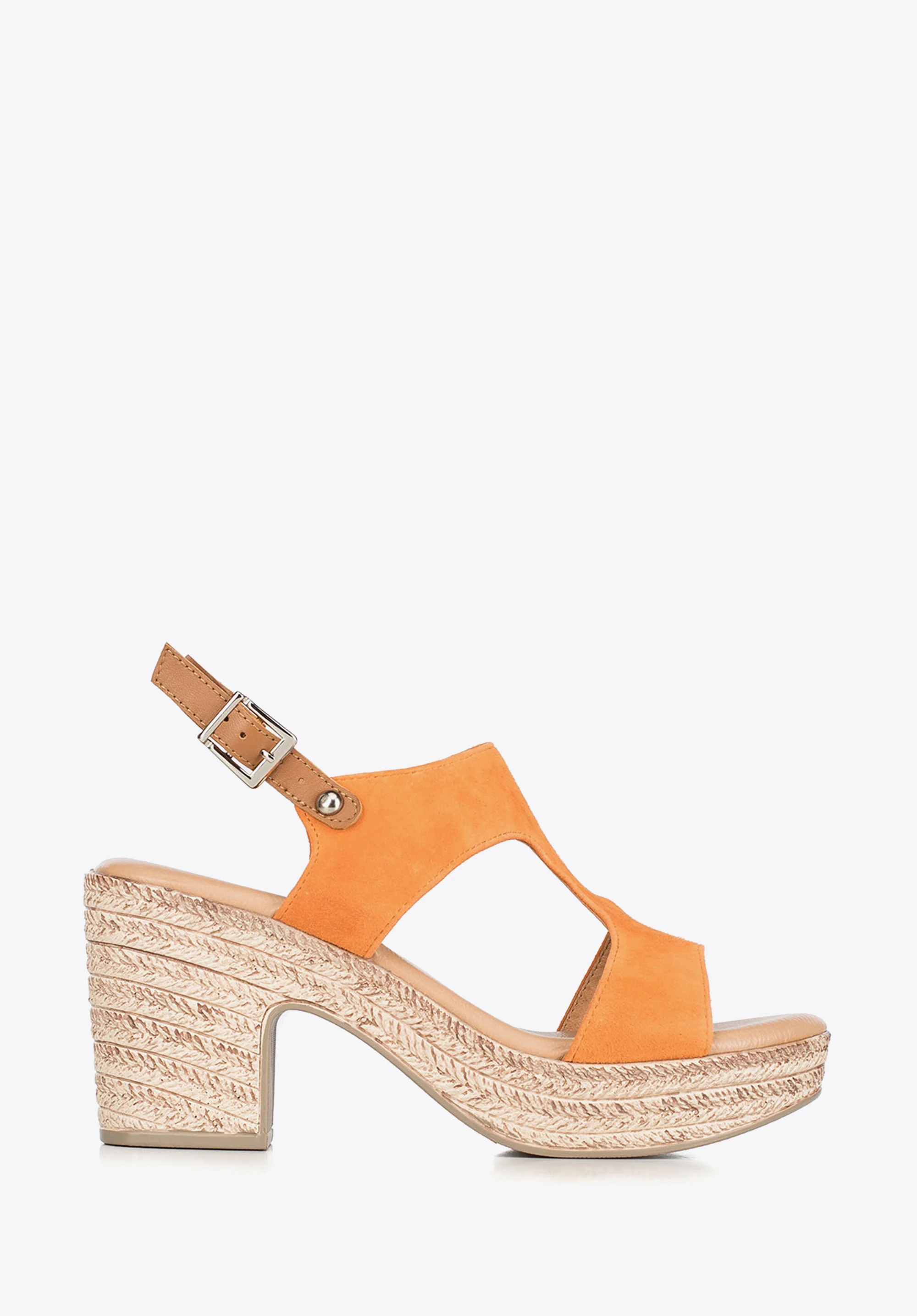 Sandały zamszowe na słupku na sznurkowej platformie