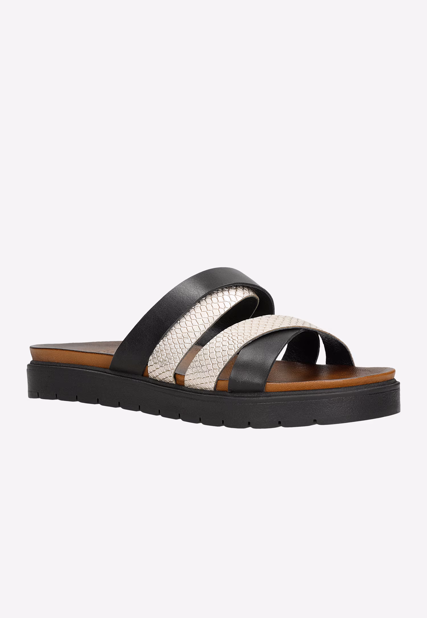 Czarne wygodne klapki damskie ze złotymi paskami