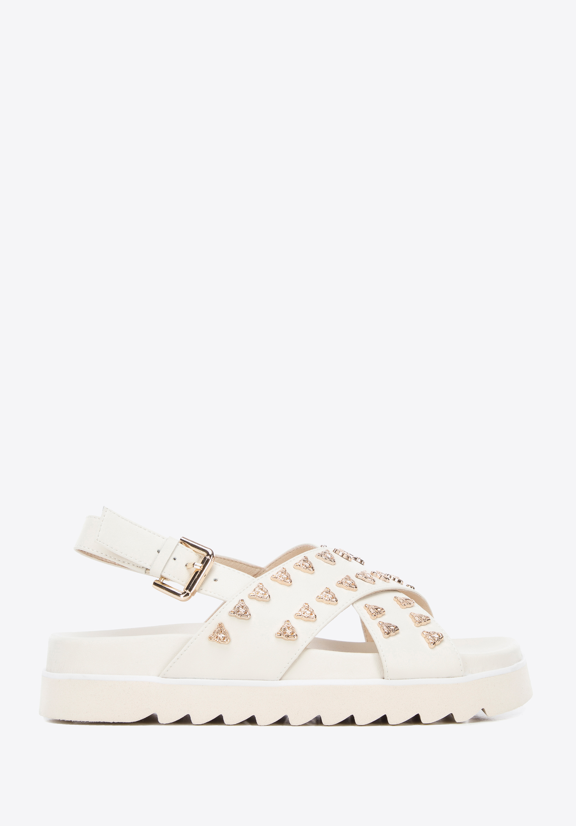 Damskie sandały skórzane z ozdobnymi nitami na platformie