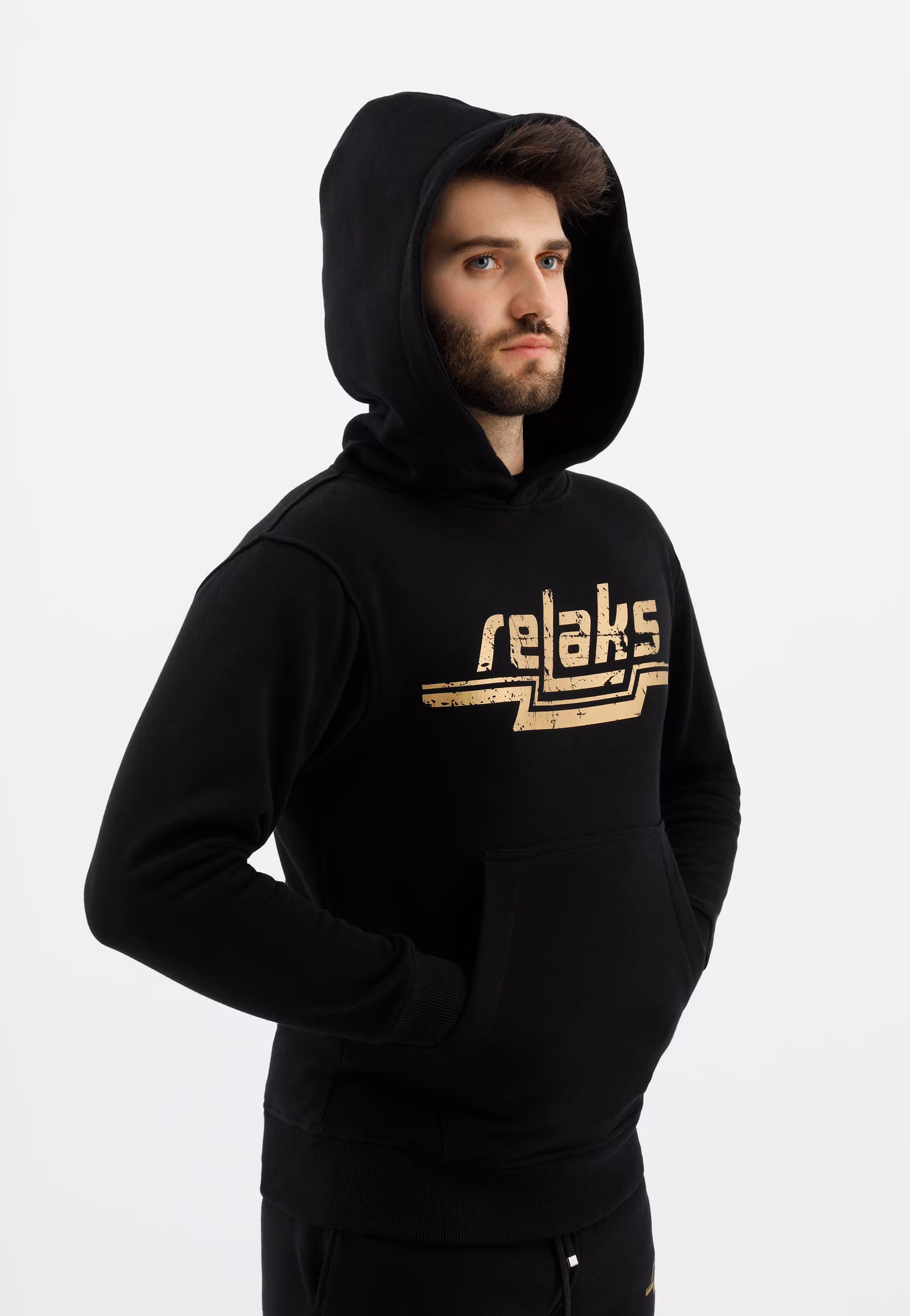 Czarna bluza męska RELAKS z kapturem