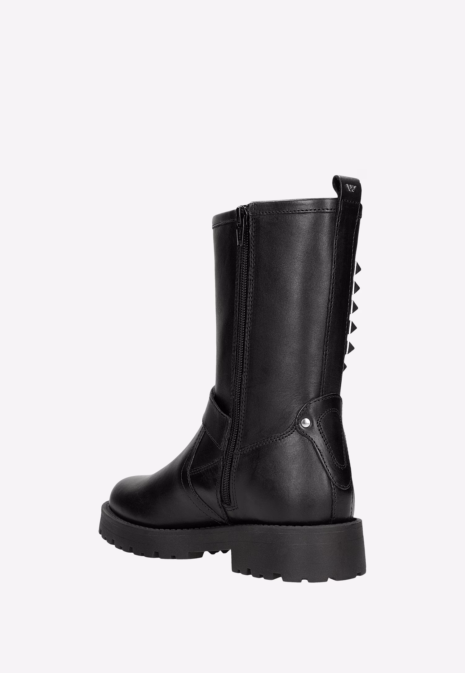 Czarne skórzane bikery damskie z ćwiekami na cholewce