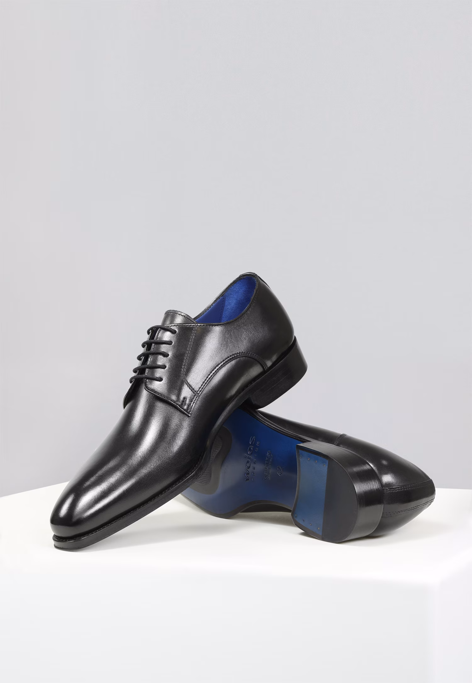 PREMIUM brązowe wizytowe półbuty męskie z niebieskim wnętrzem