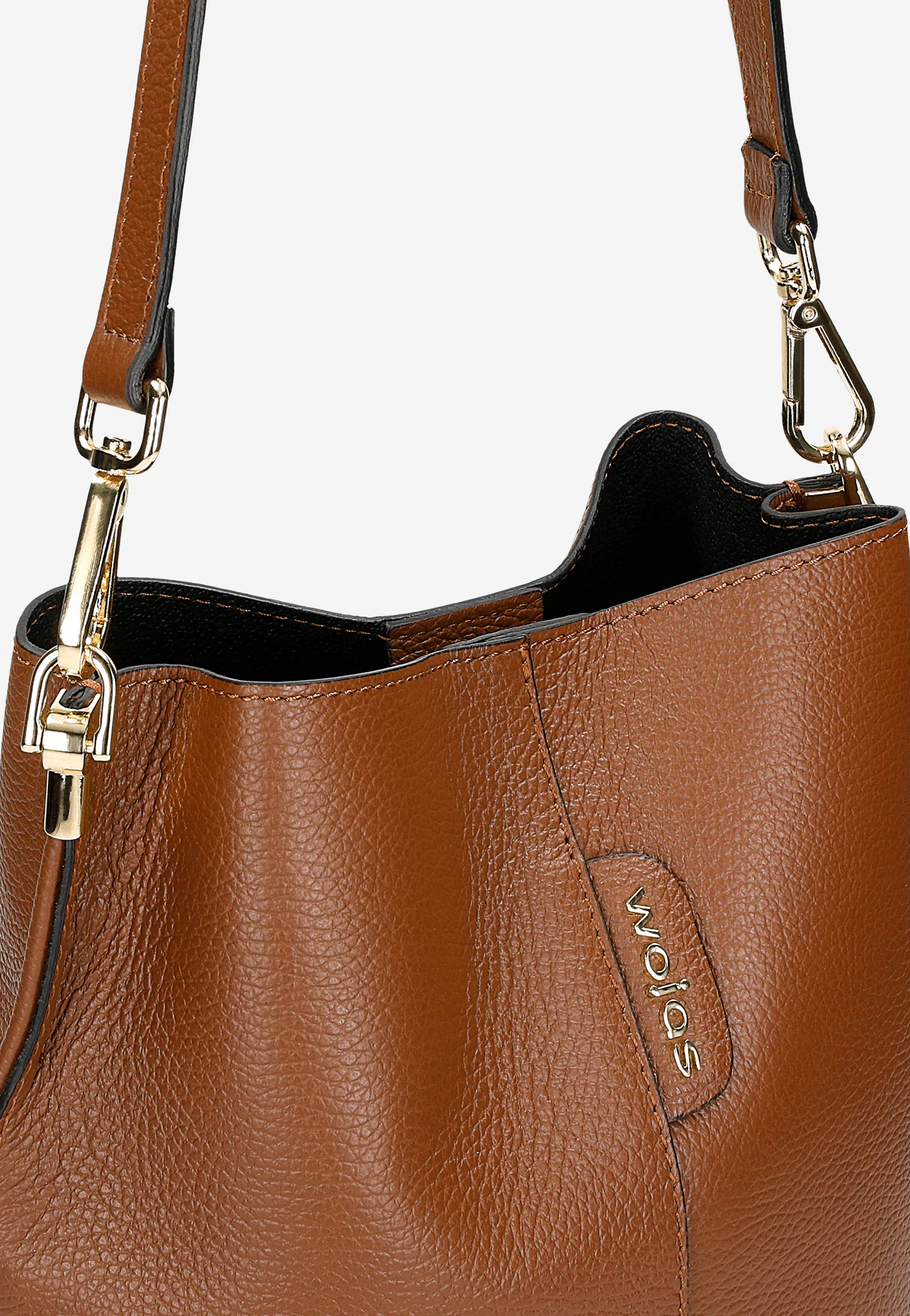 Beżowa skórzana torebka damska bucket bag