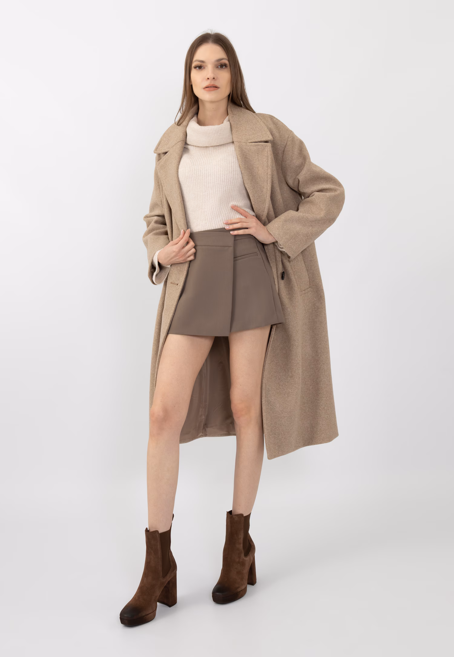 Brązowe sztyblety damskie na wysokim słupku