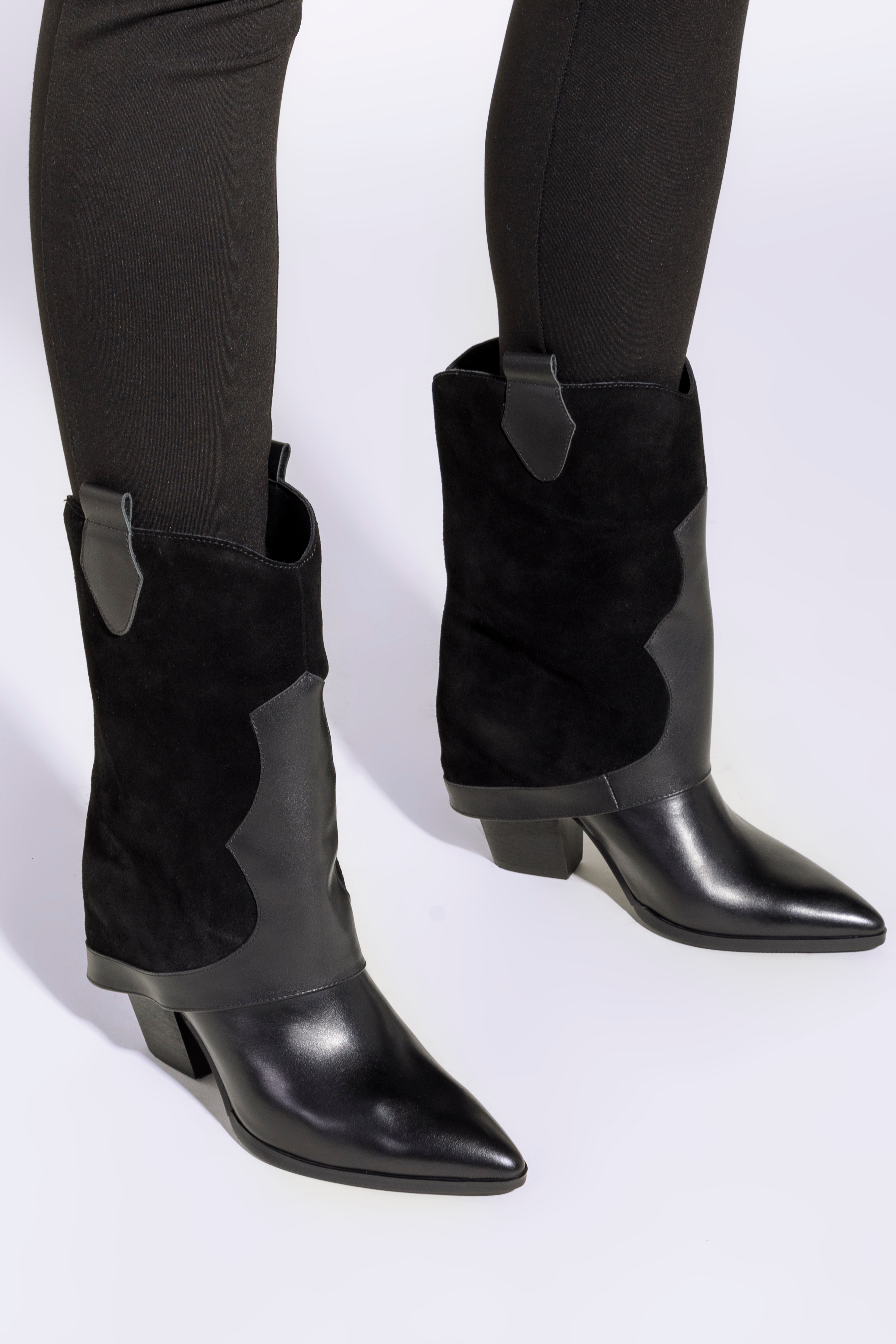 Damskie kowbojki z dwóch rodzajów skór z nakładką