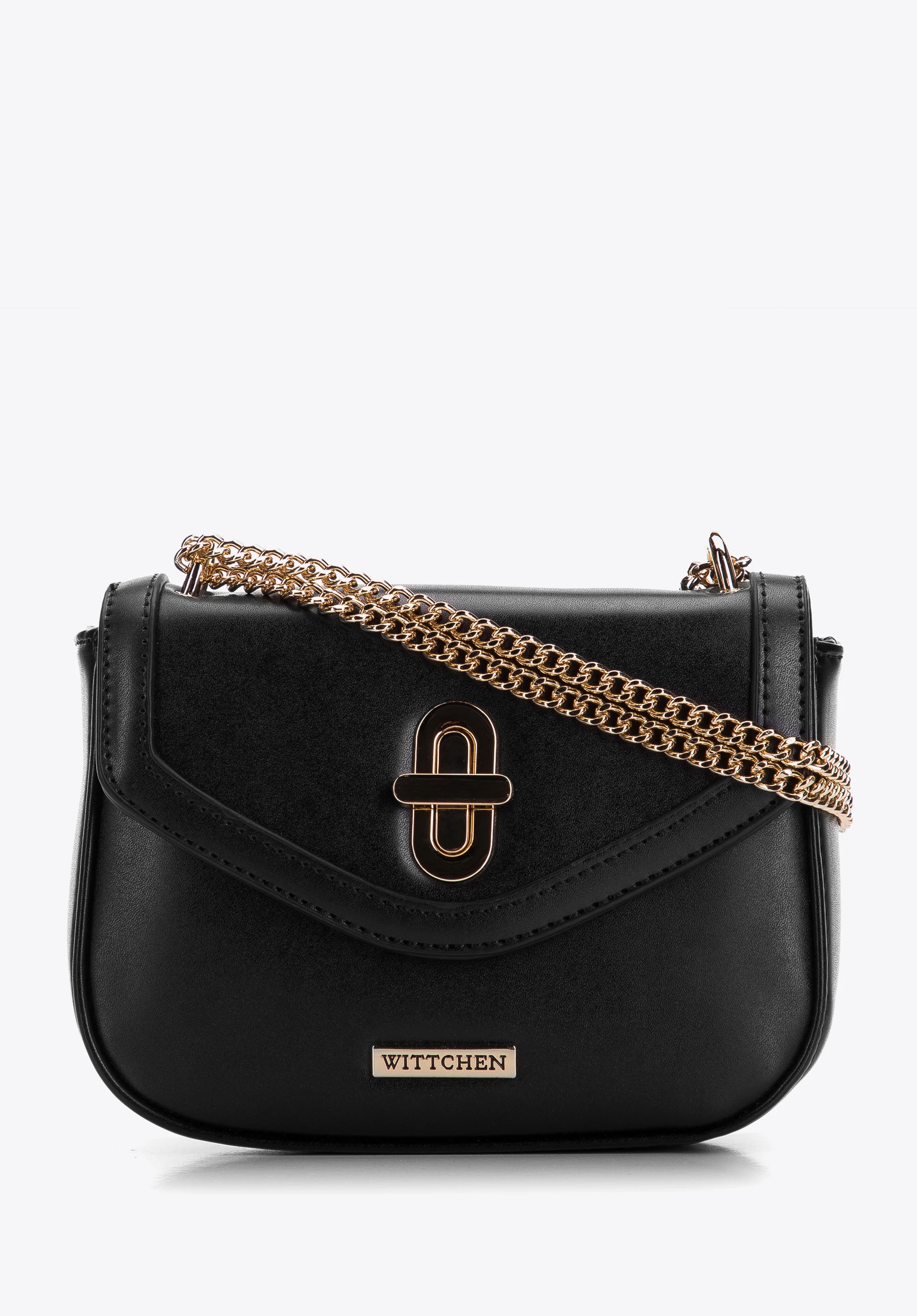 Damska listonoszka z obszytą klapą na łańcuszku mała