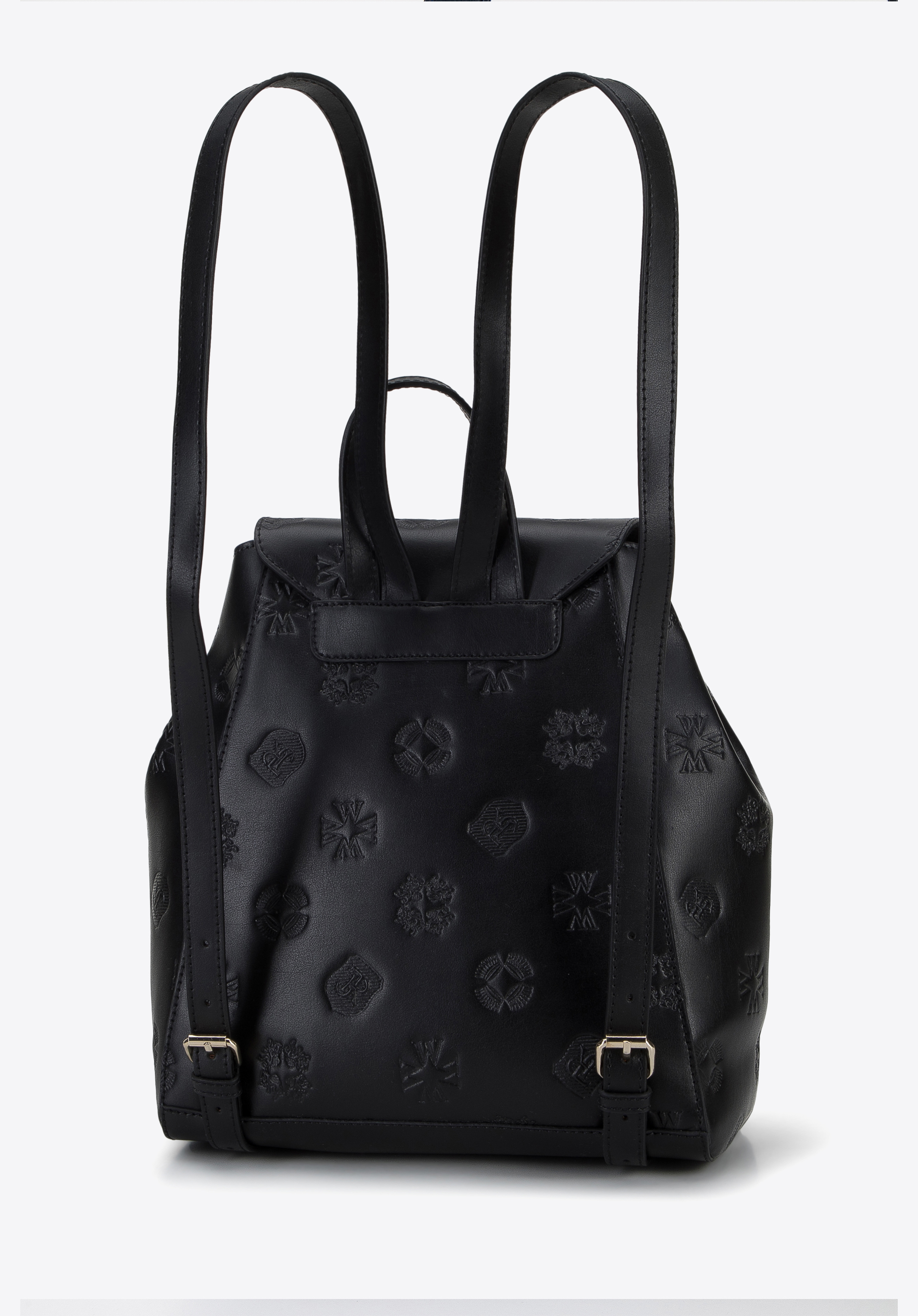 Damski plecak skórzany w monogram z pionowymi suwakami