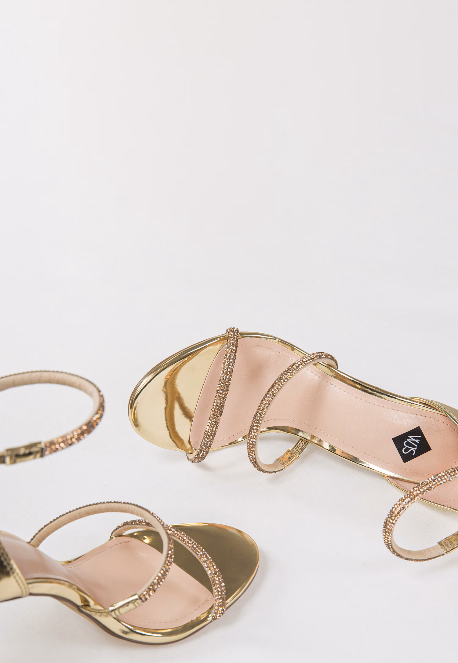 WJS złote sandały damskie na wysokiej szpilce