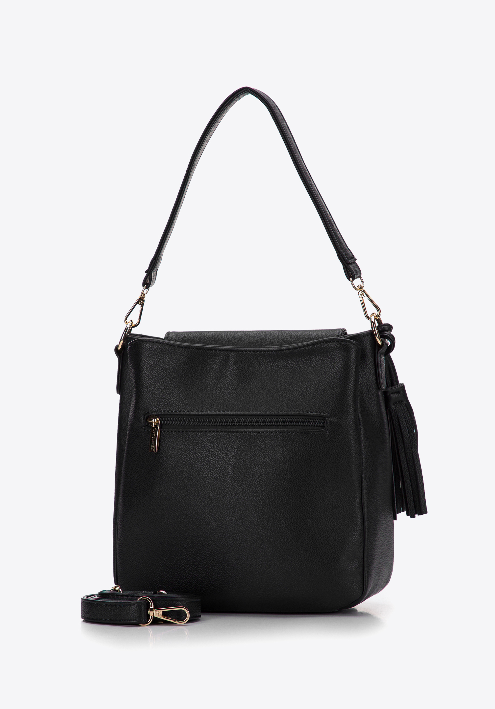 Torebka worek trzykomorowa z klapą z okuciami