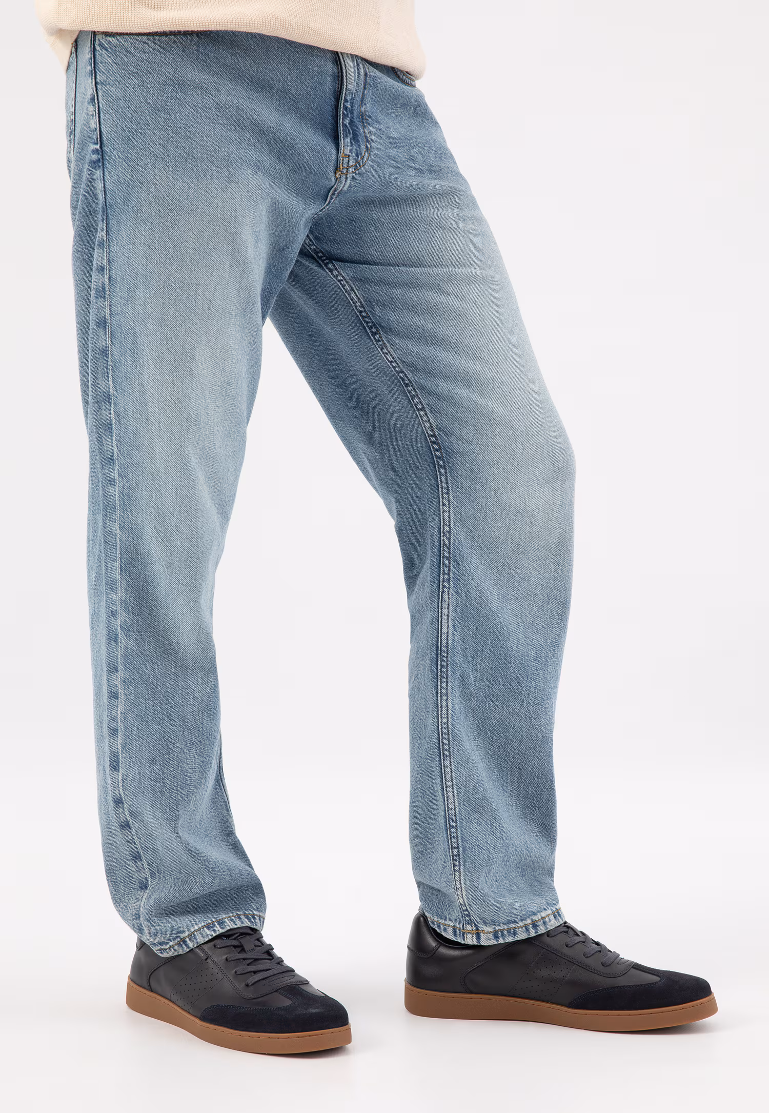 Trampki męskie z granatowej skóry licowej i dwoiny