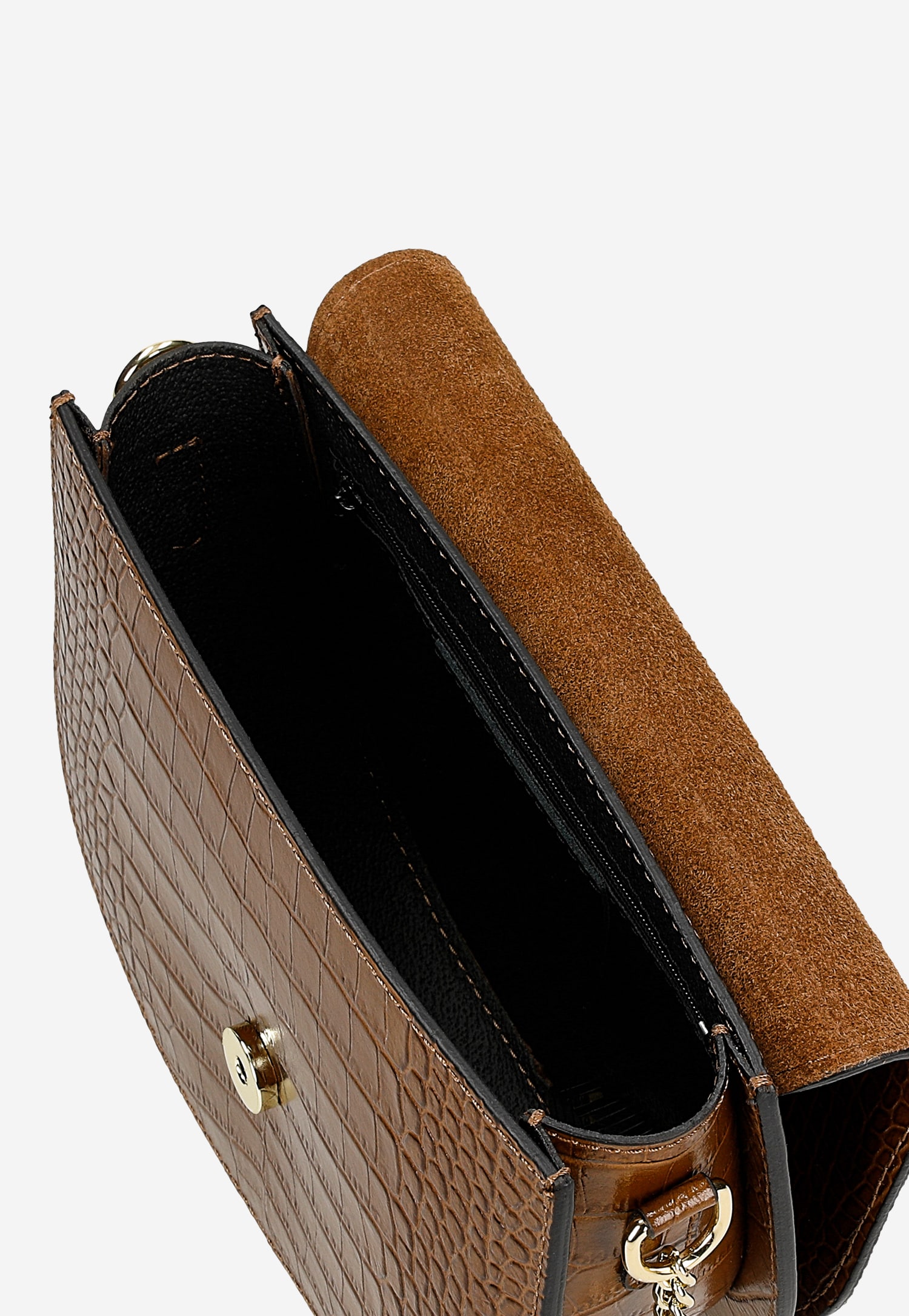 Ciemnobrązowa skórzana torebka saddle bag z tłoczeniem