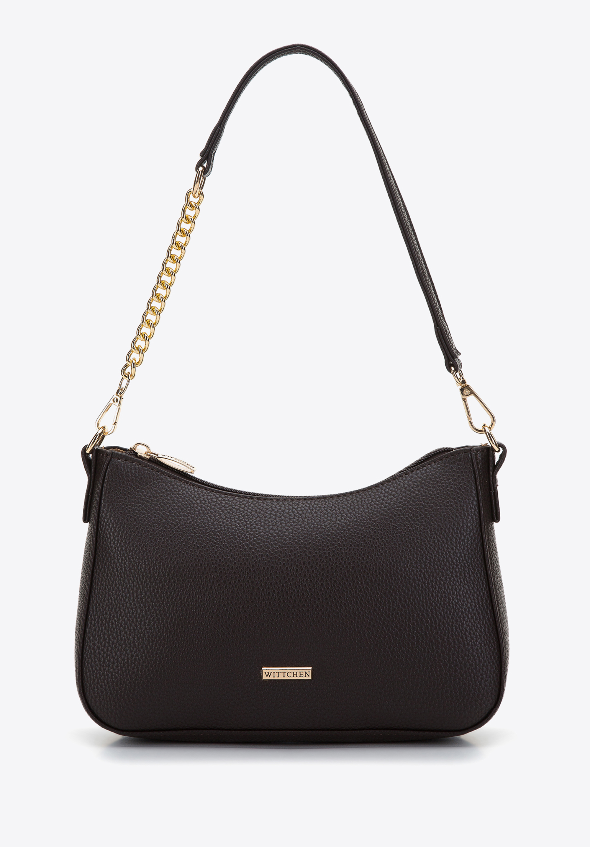 Damska torebka bagietka z groszkowanej ekoskóry z łańcuszkiem