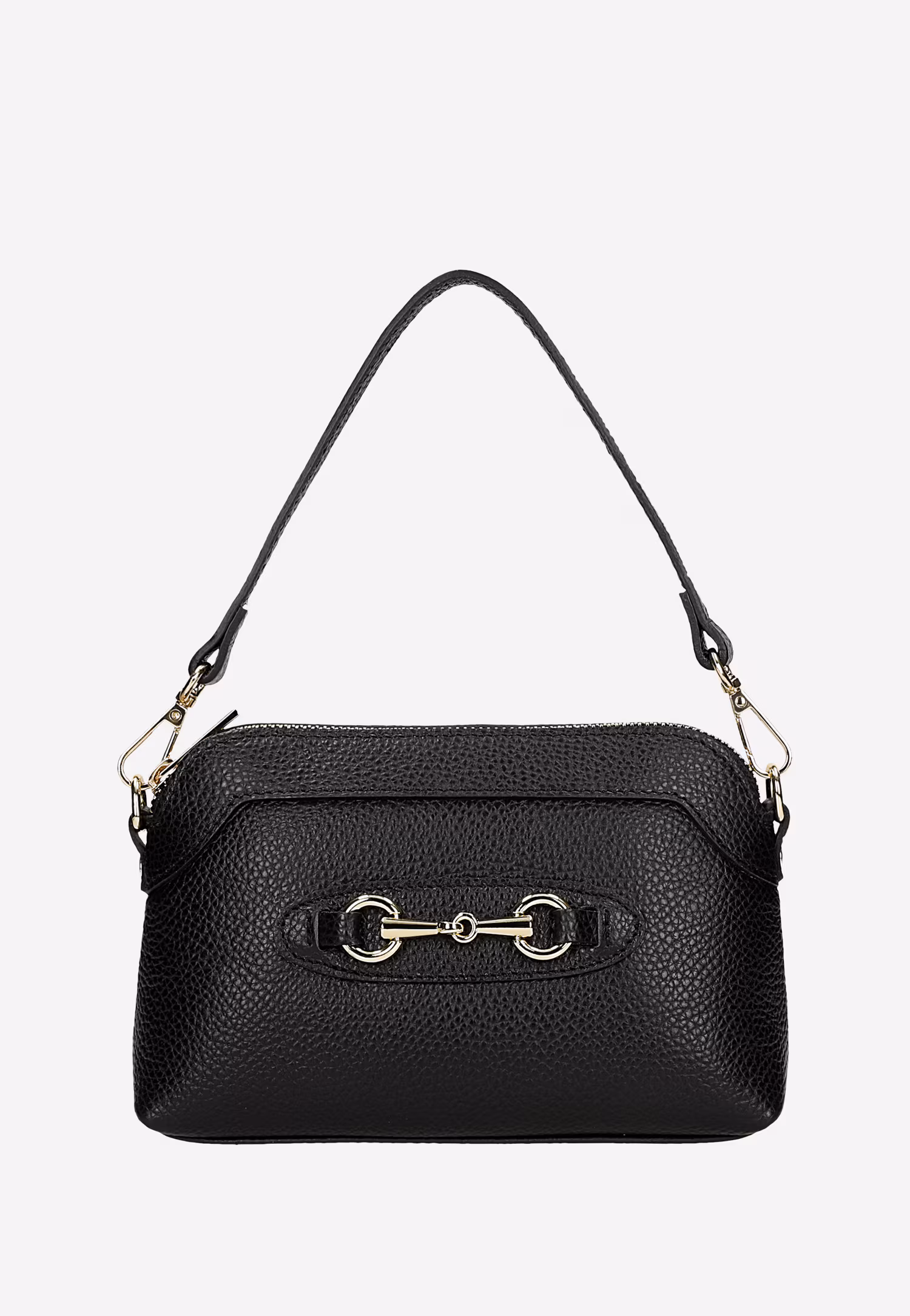 Mała czarna torebka wizytowa ze złotą ozdobą