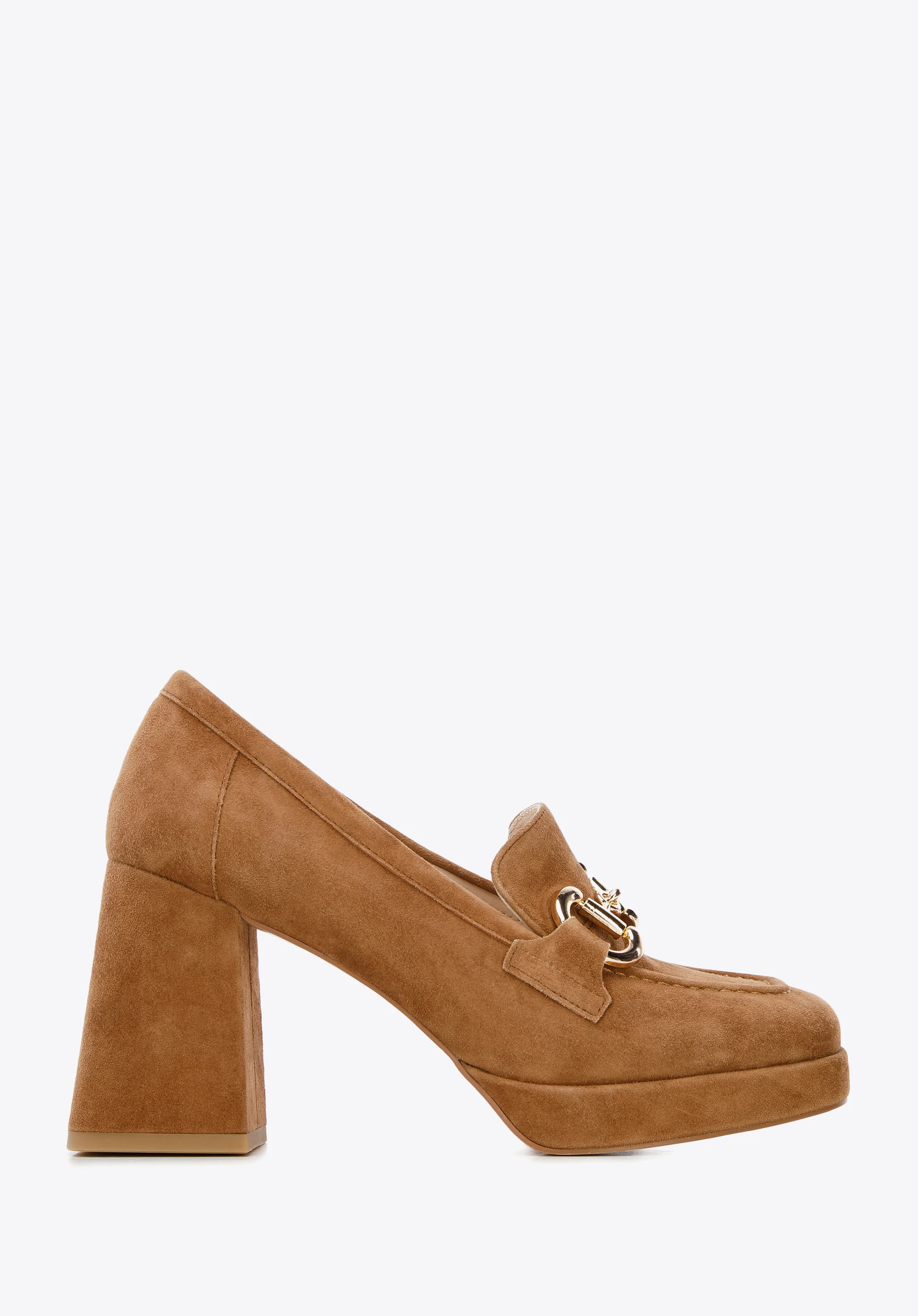 Czółenka zamszowe z klamerką na platformie