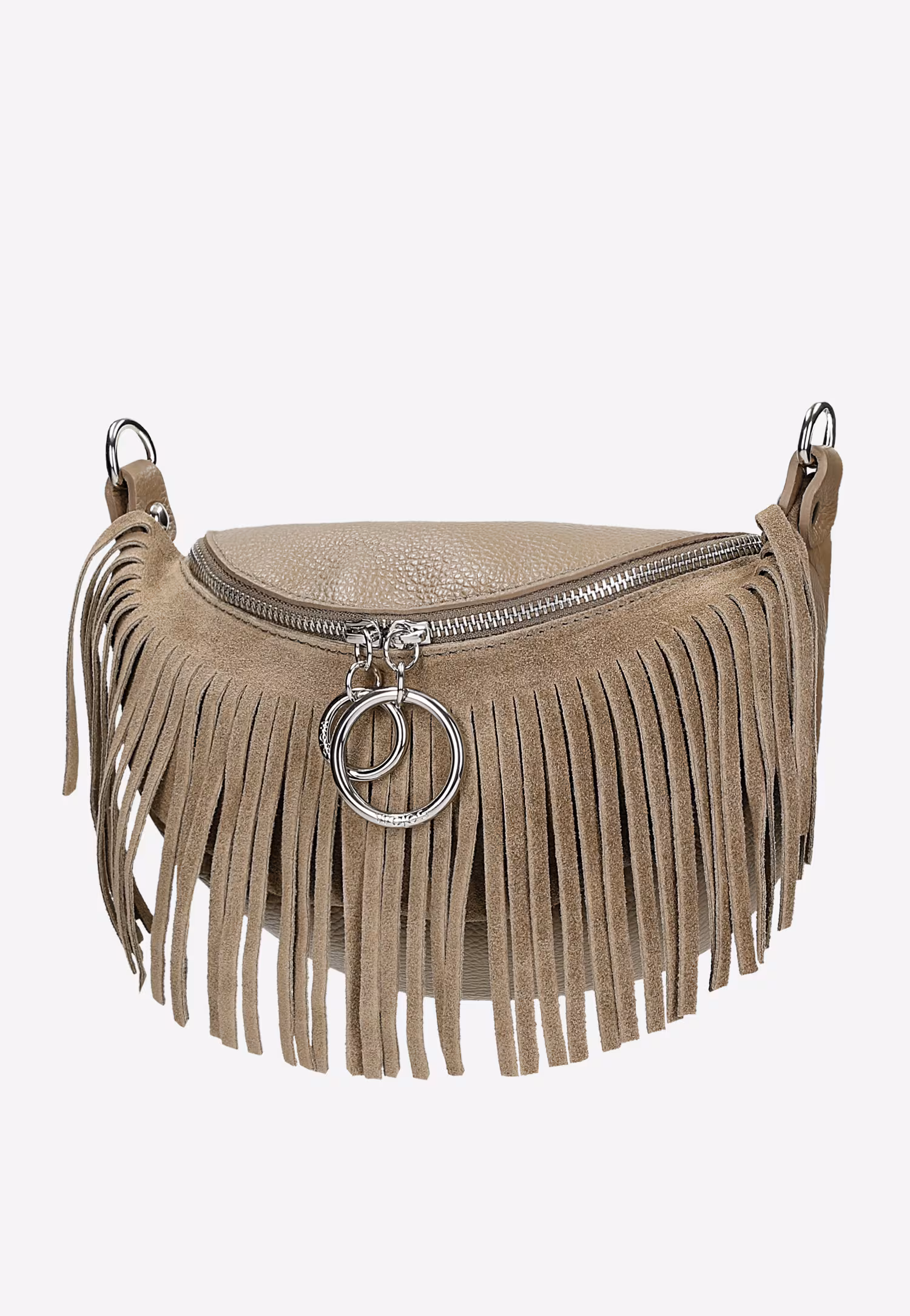 Brązowa nerka damska z frędzlami