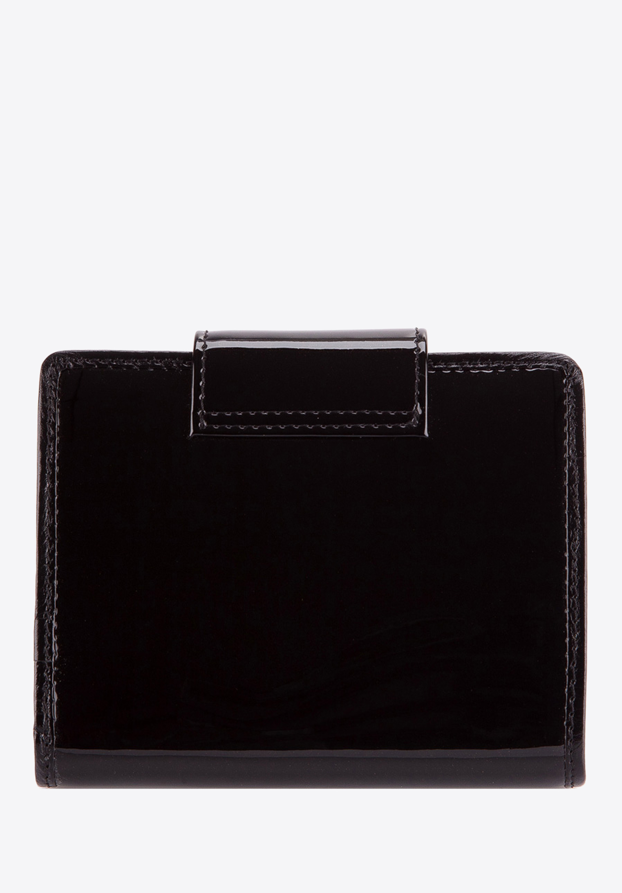 Damski portfel ze skóry lakierowany z ozdobną napą