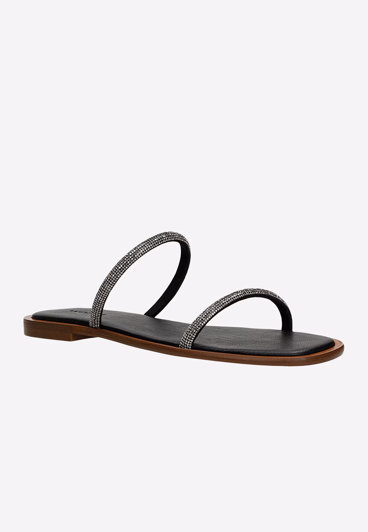 Czarne płaskie klapki zdobione kryształkami