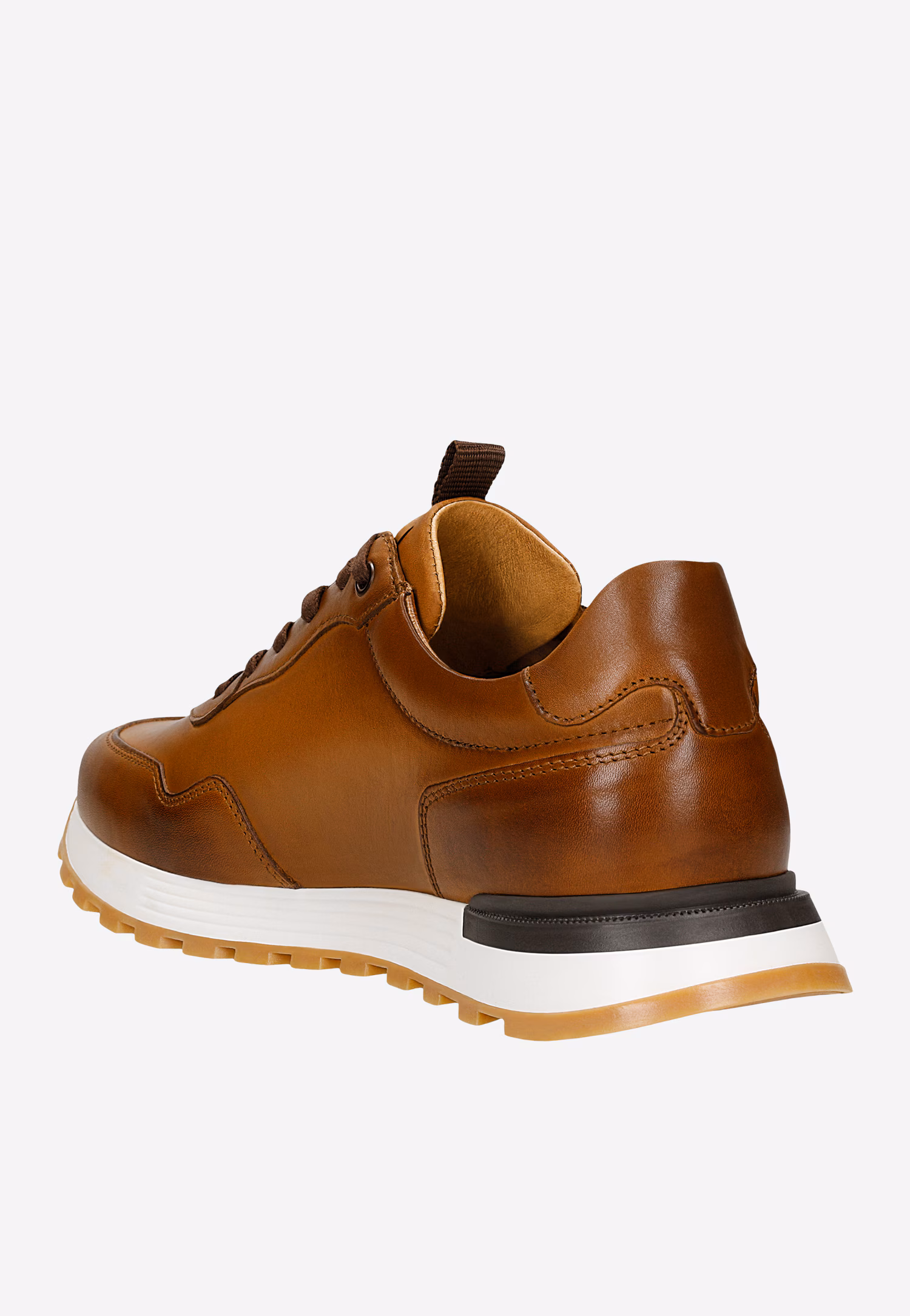 Jasnobrązowe sneakersy męskie ze skóry licowej