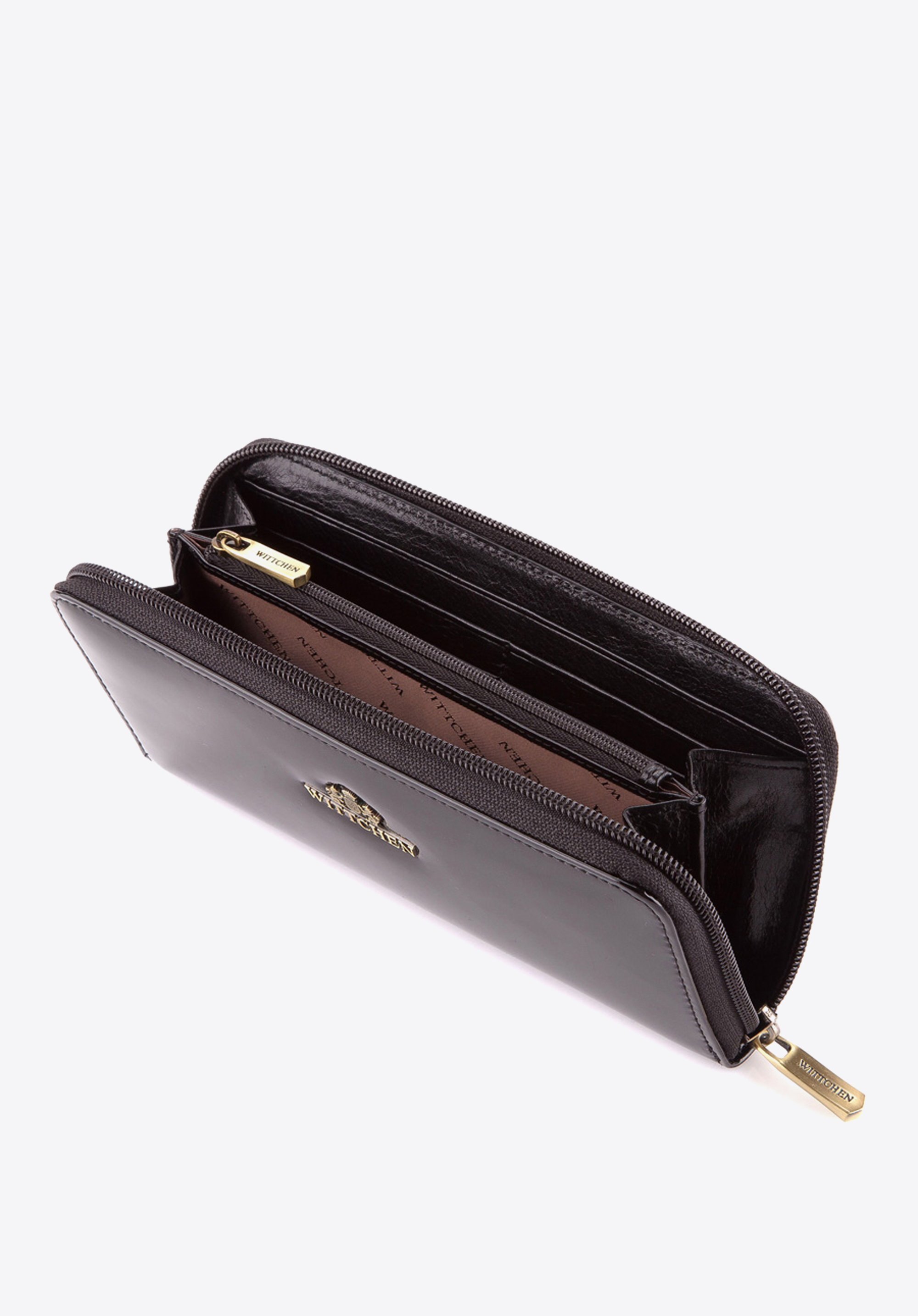 Damski portfel ze skóry lakierowany na suwak