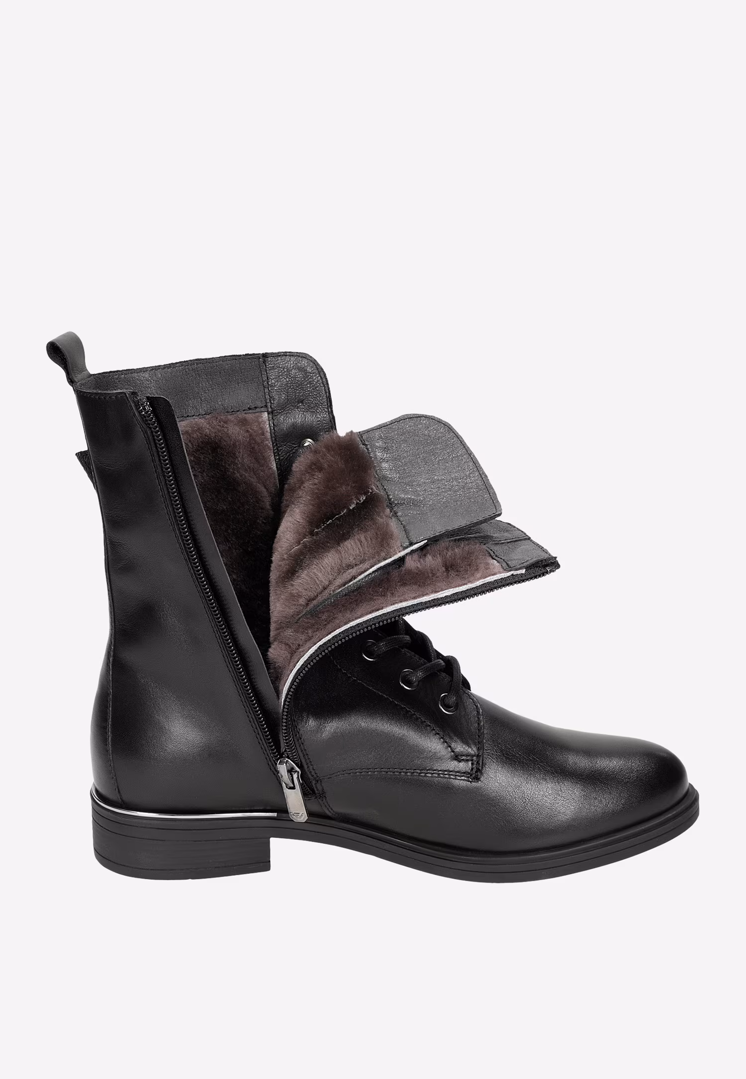 Czarne trzewiki damskie z weluru i skóry licowej