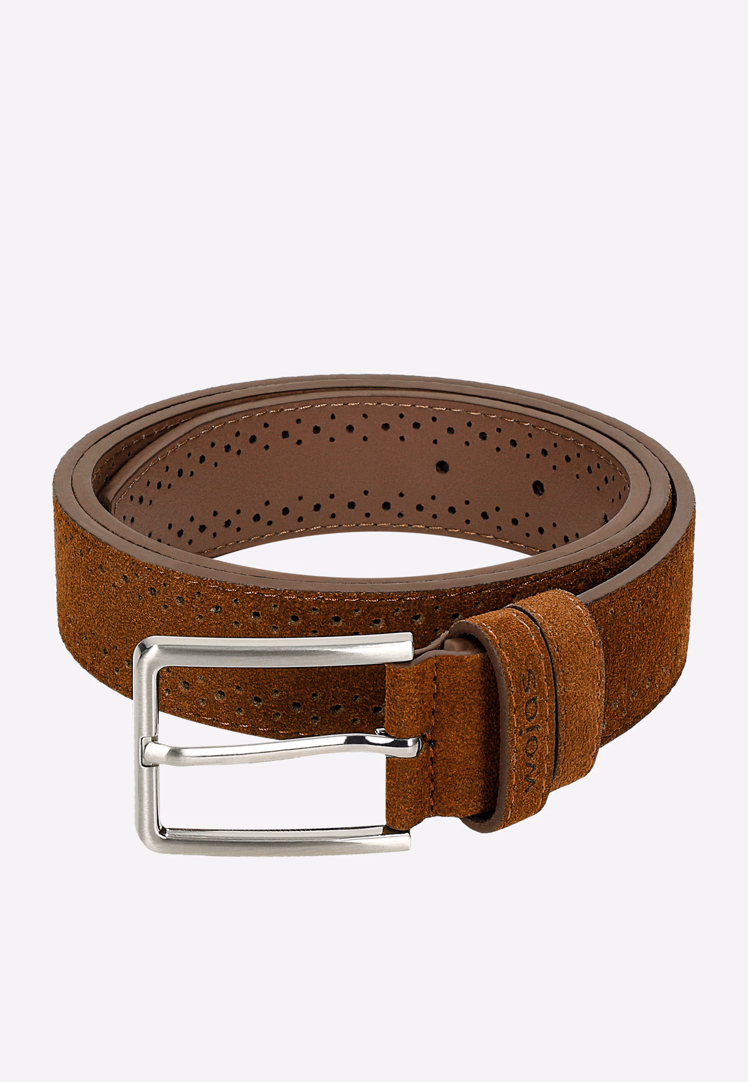 Jasnobrązowy pasek męski z ozdobnym perforowaniem