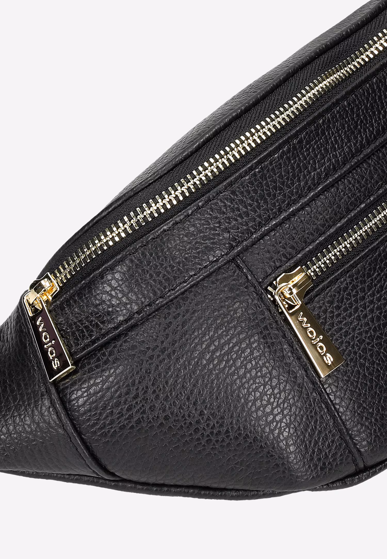 Czarna skórzana nerka damska ze złotymi zamkami