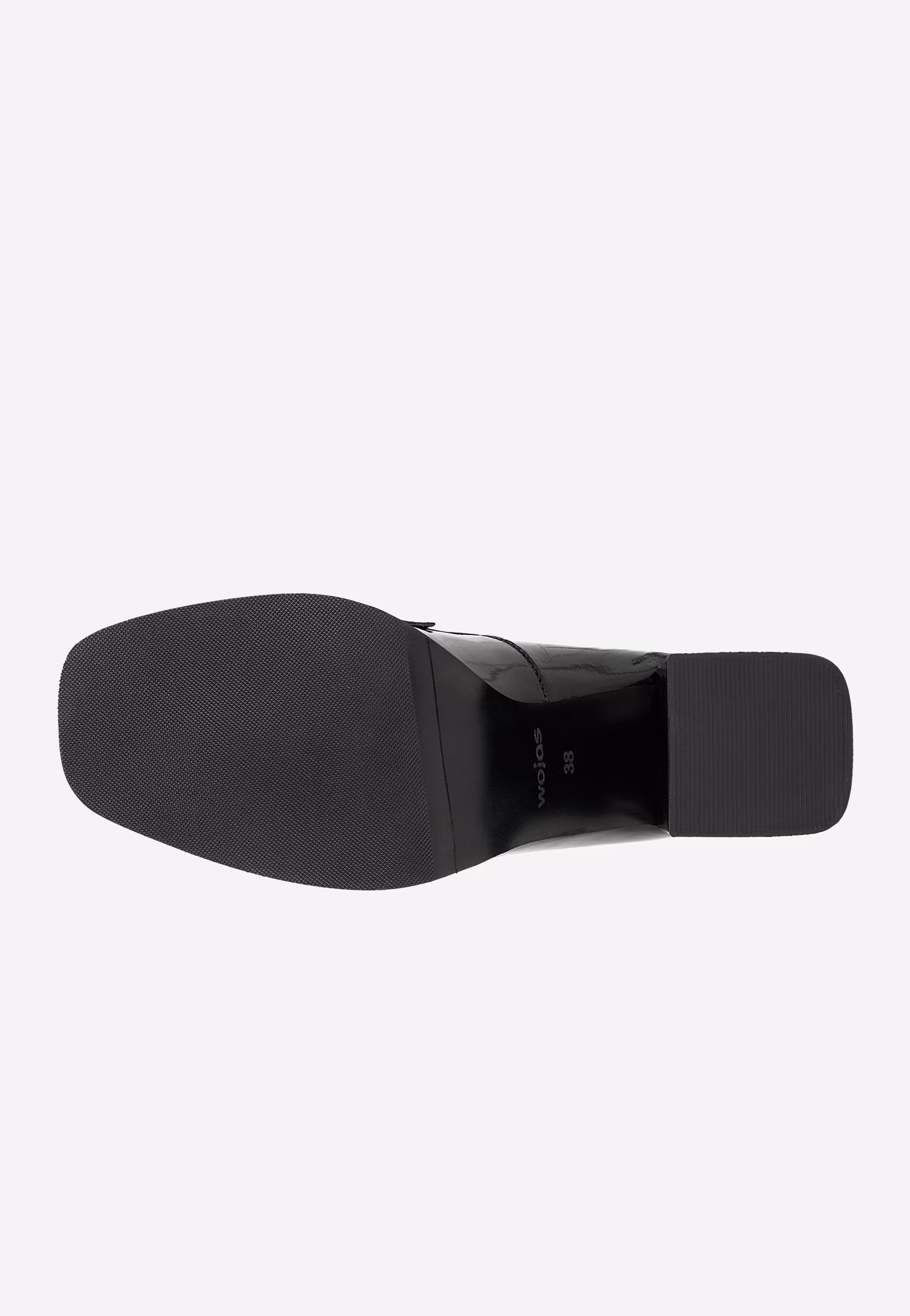 Czarne lakierowane mokasyny damskie na solidnym obcasie