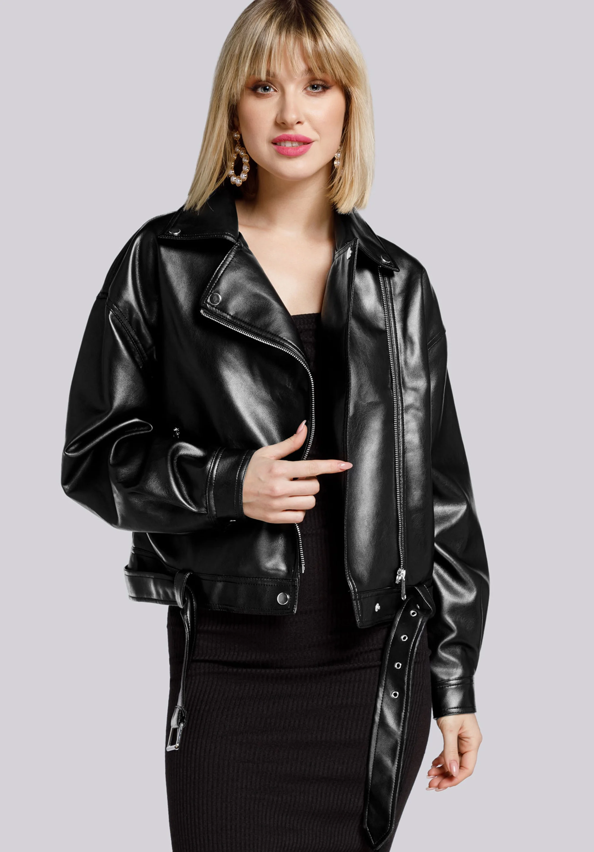 Damska ramoneska oversize z paskiem