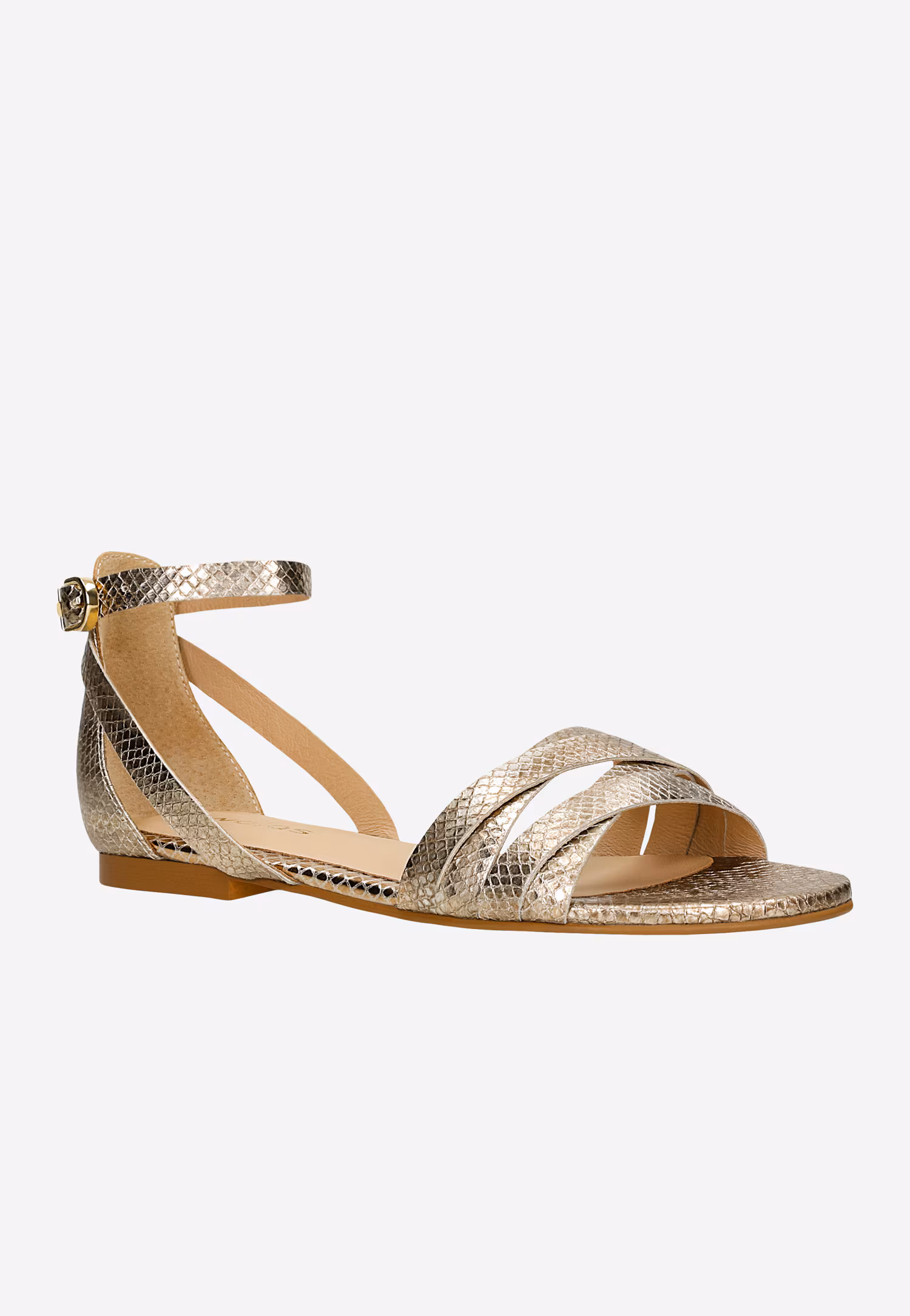 Złote sandały damskie z tłoczonym wzorem