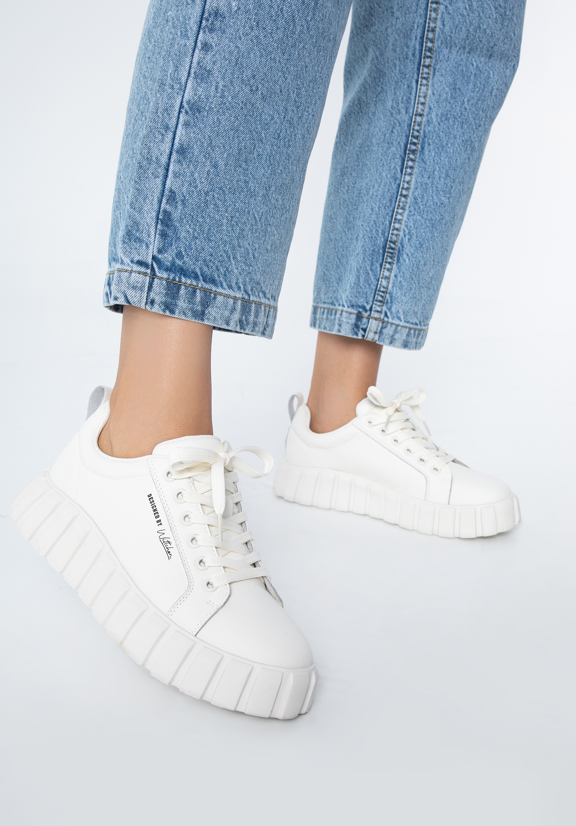 Damskie sneakersy skórzane na grubej platformie